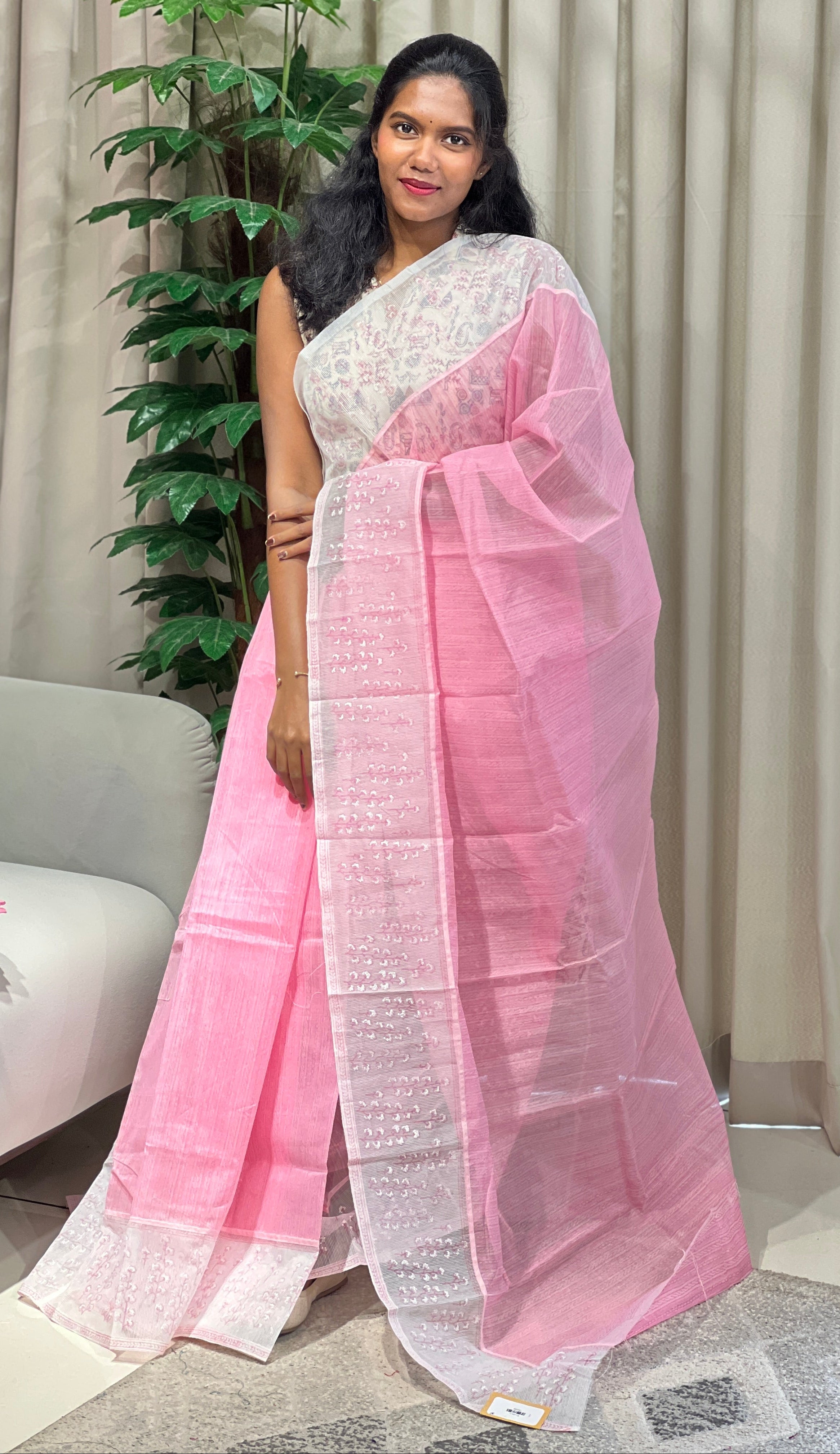 Block Printed Supernet Kota Saree | JSC458