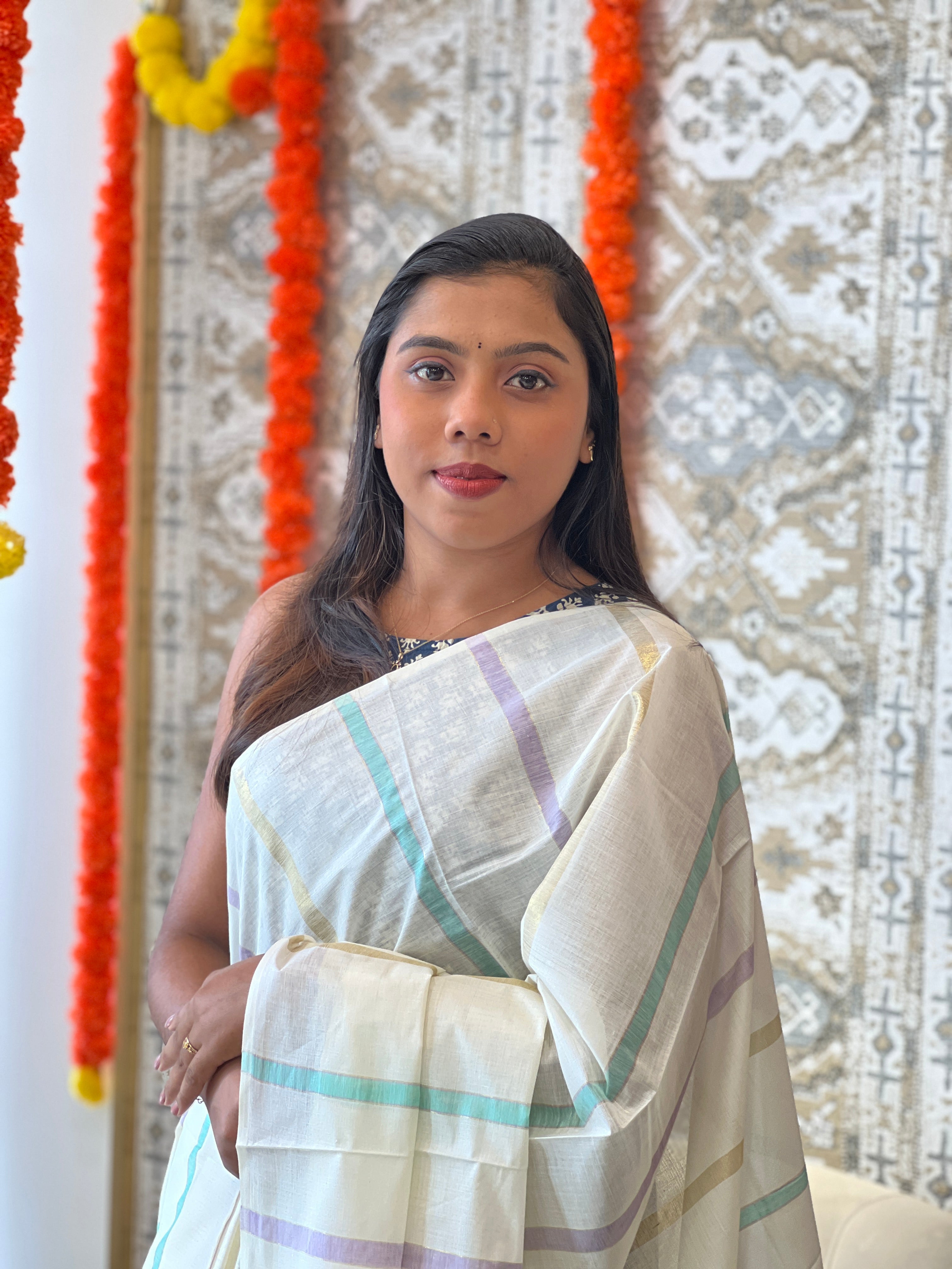 Vertical Line Pattern Kerala Cotton Saree | RLF121