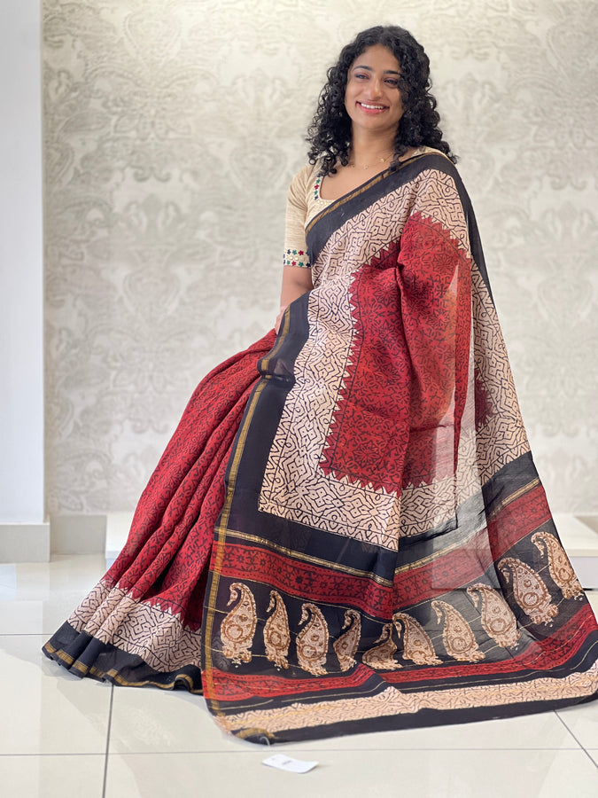 Block Printed Chanderi Saree | JKL338