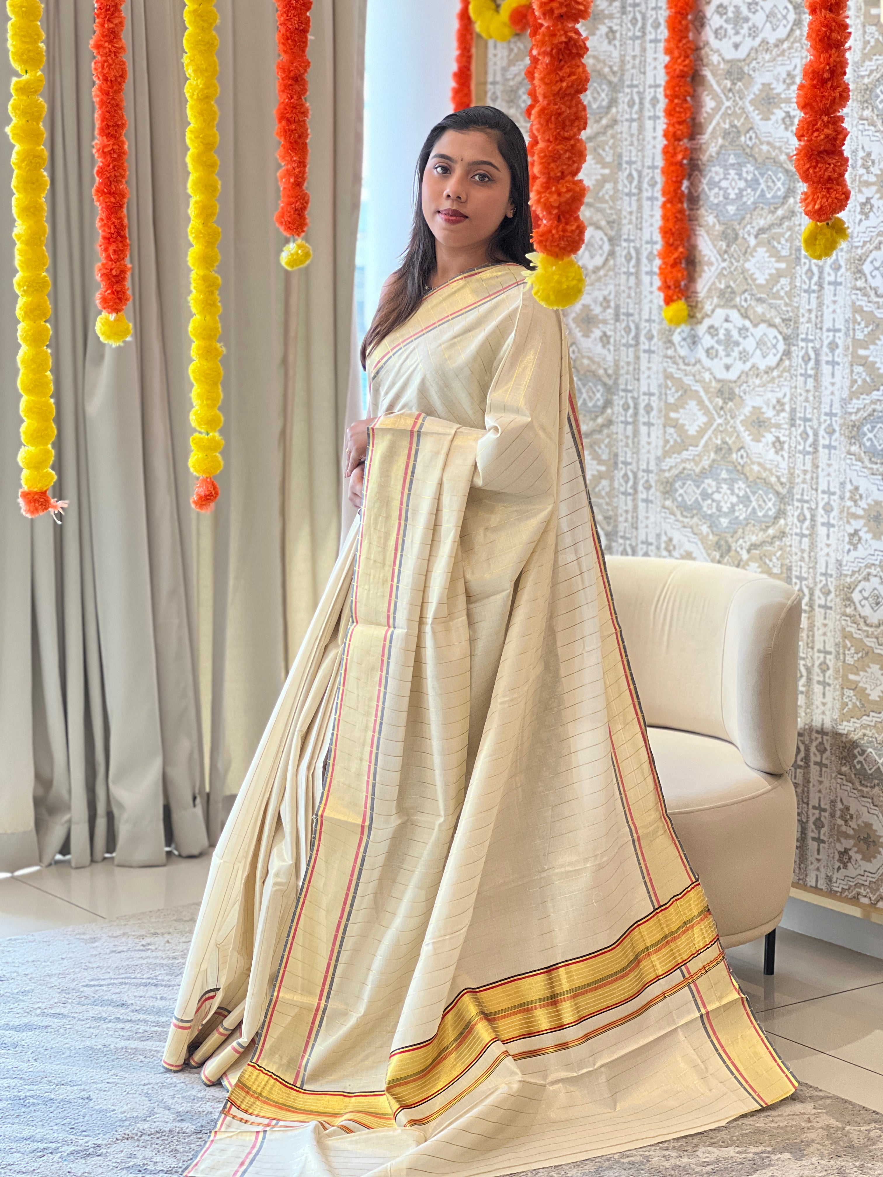 Line Woven Kerala Cotton Saree |  RLF137