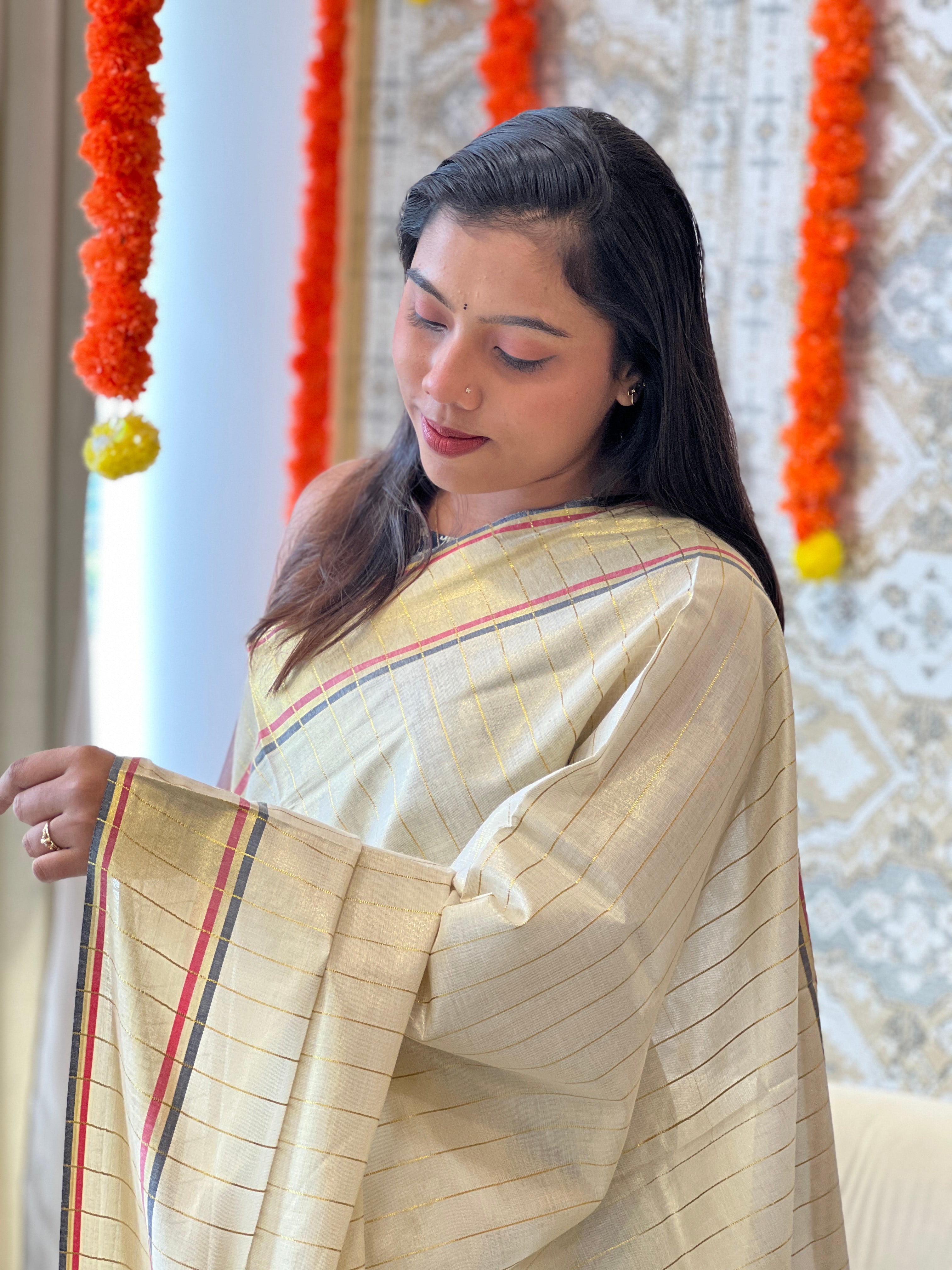 Line Woven Kerala Cotton Saree |  RLF137