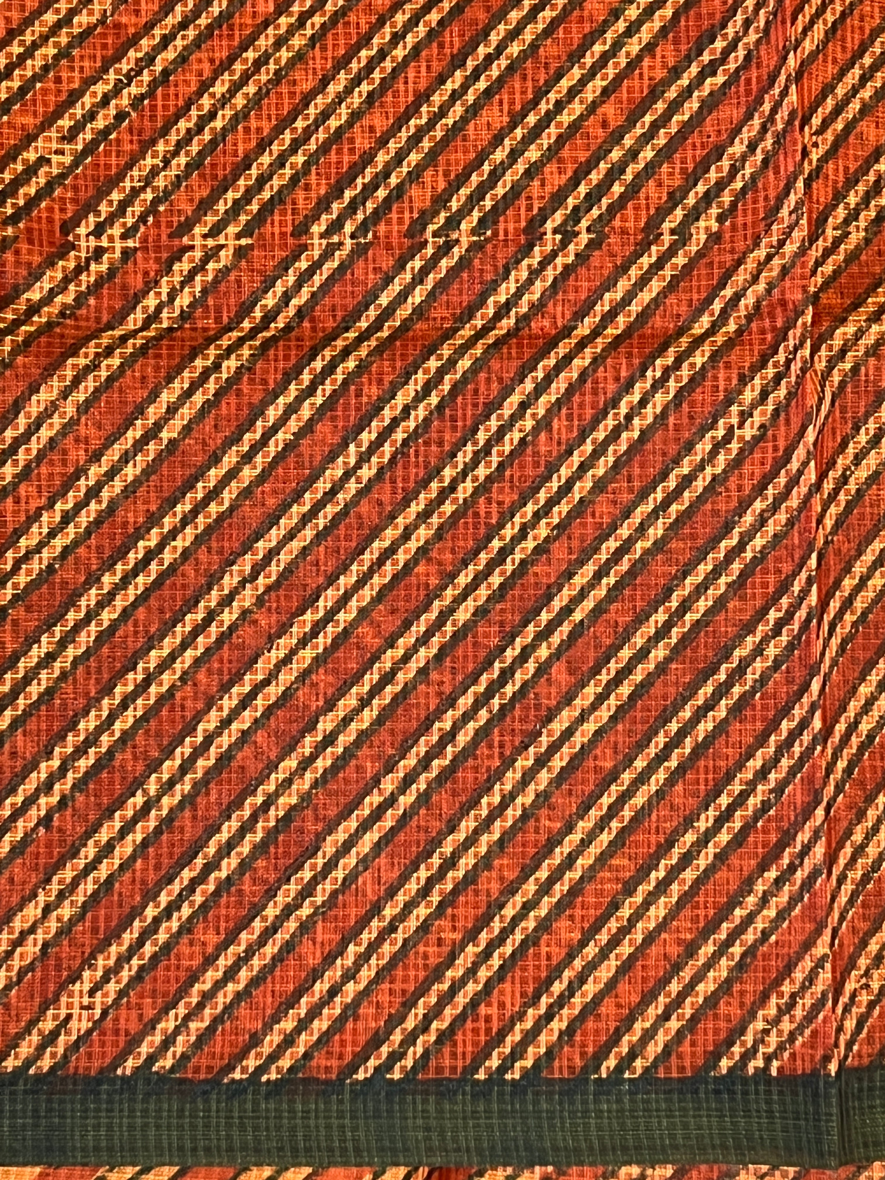 Hand Block Printed Muga Check Organza Saree | JSC441