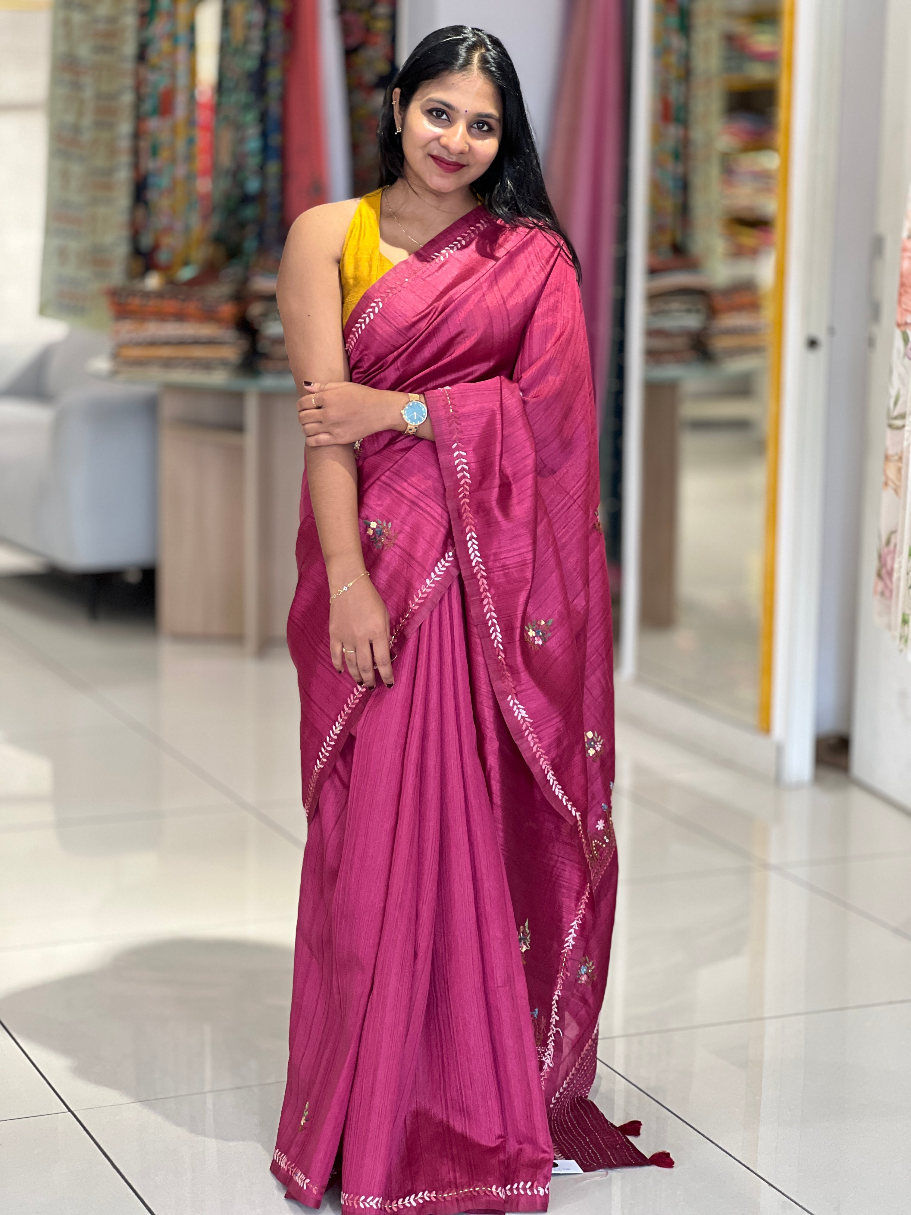 Embroidery Detailed Tussar Finish Saree | BLD640