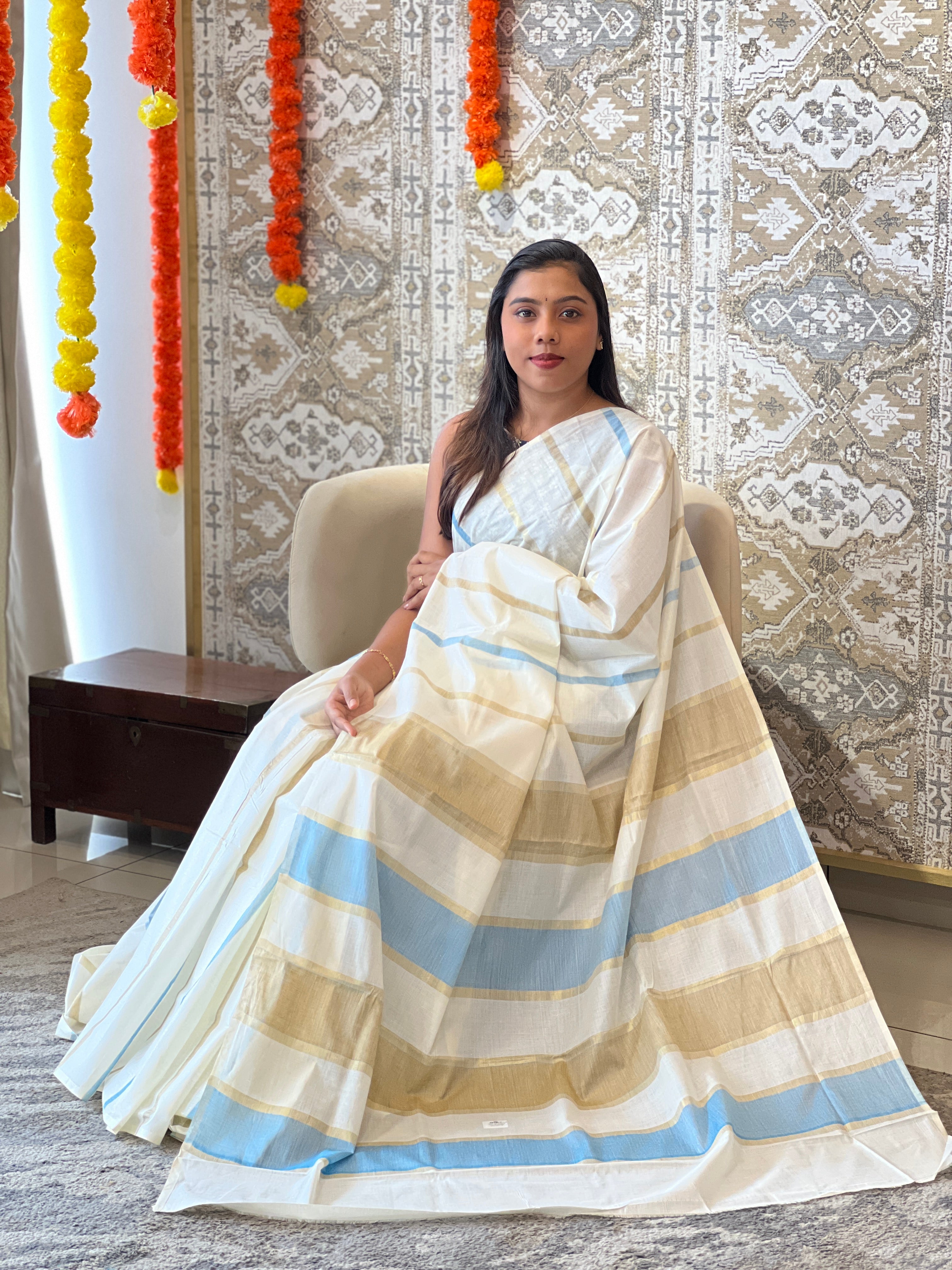 Vertical Line Pattern Kerala Cotton Saree | RLF118
