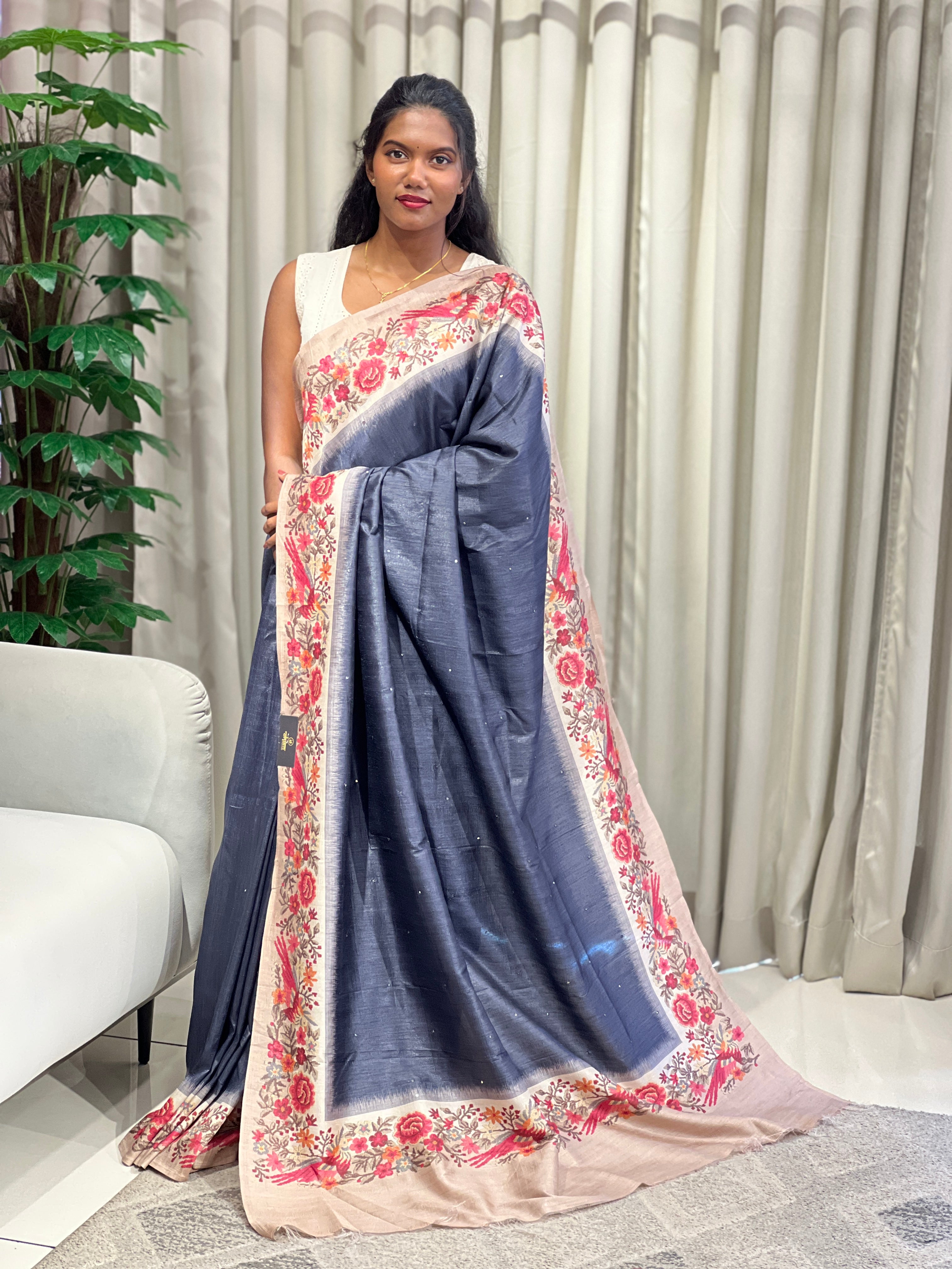 Digital Printed Tussar Finish Saree | SSN378