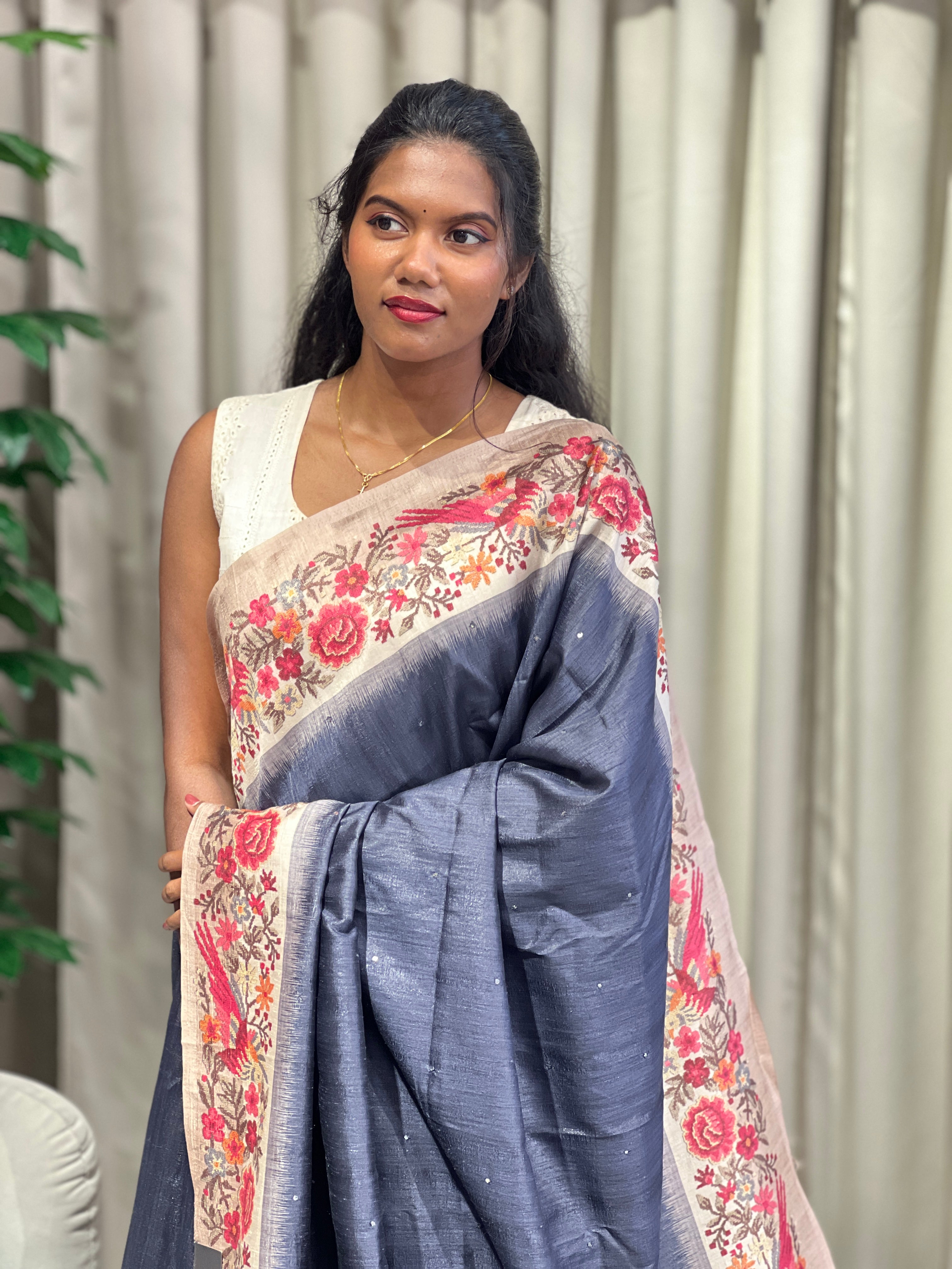 Digital Printed Tussar Finish Saree | SSN378