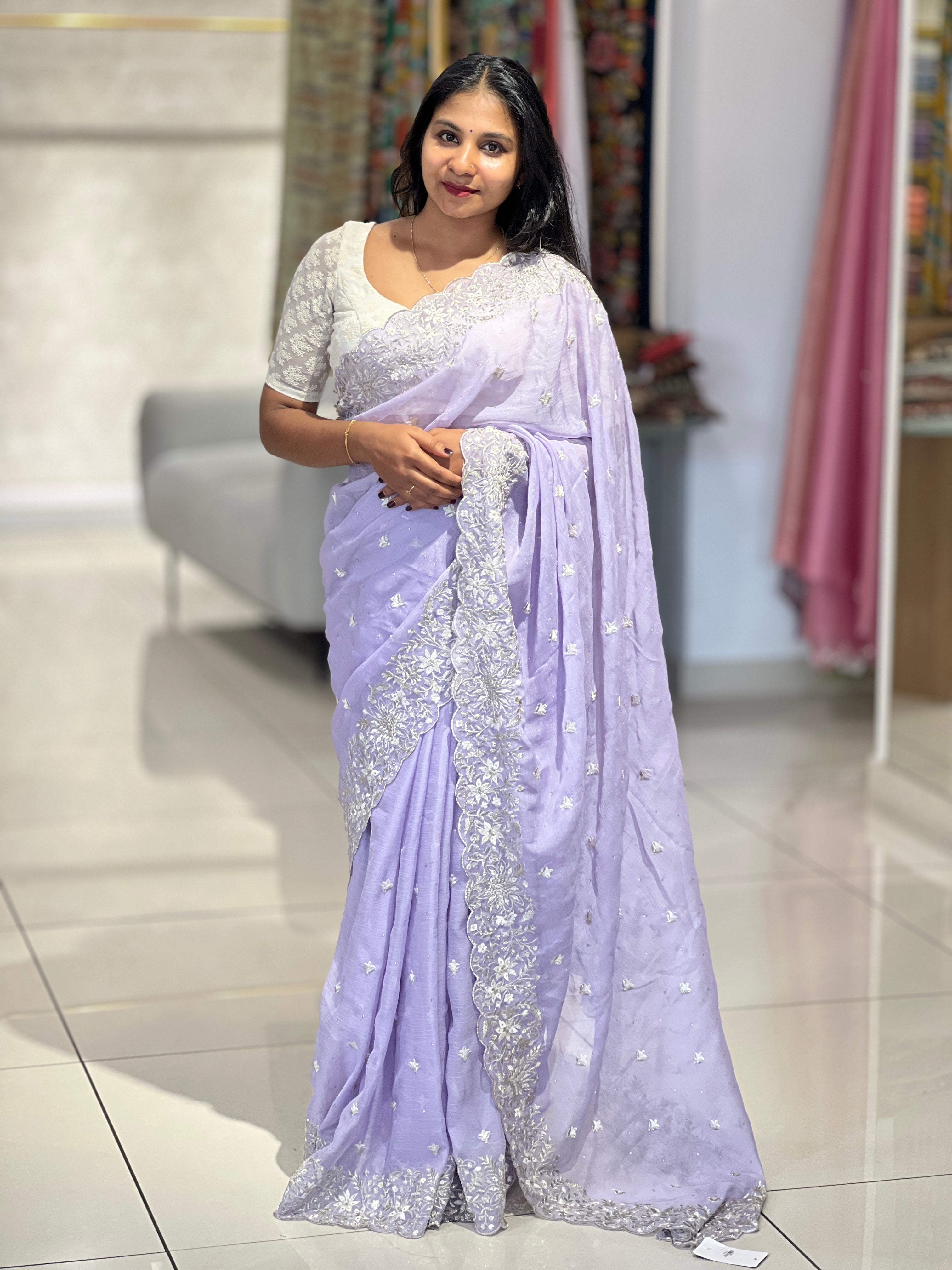 Floral Embroidery Detailed Georgette Saree | SBP464