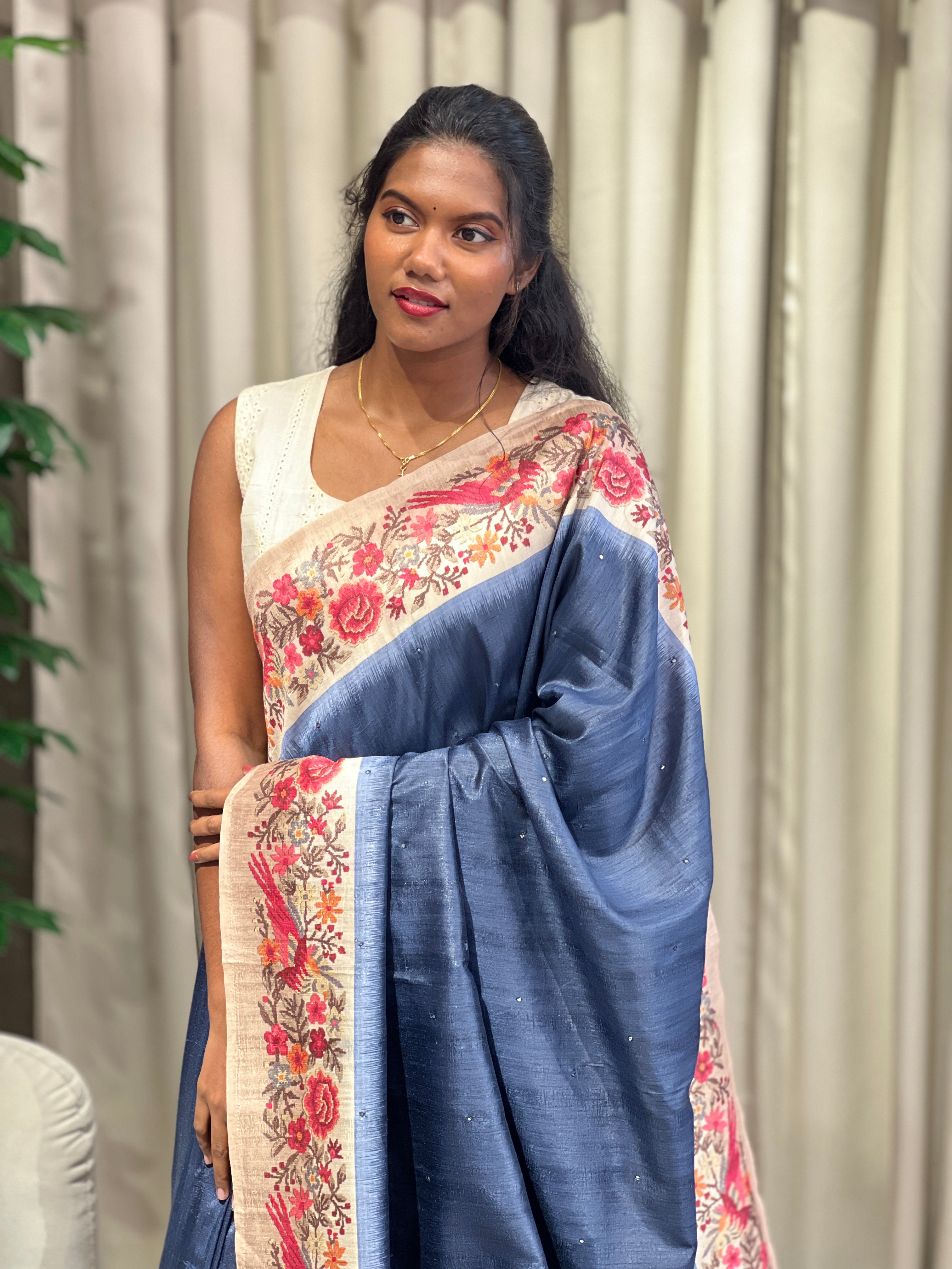 Digital Printed Tussar Finish Saree | SSN377