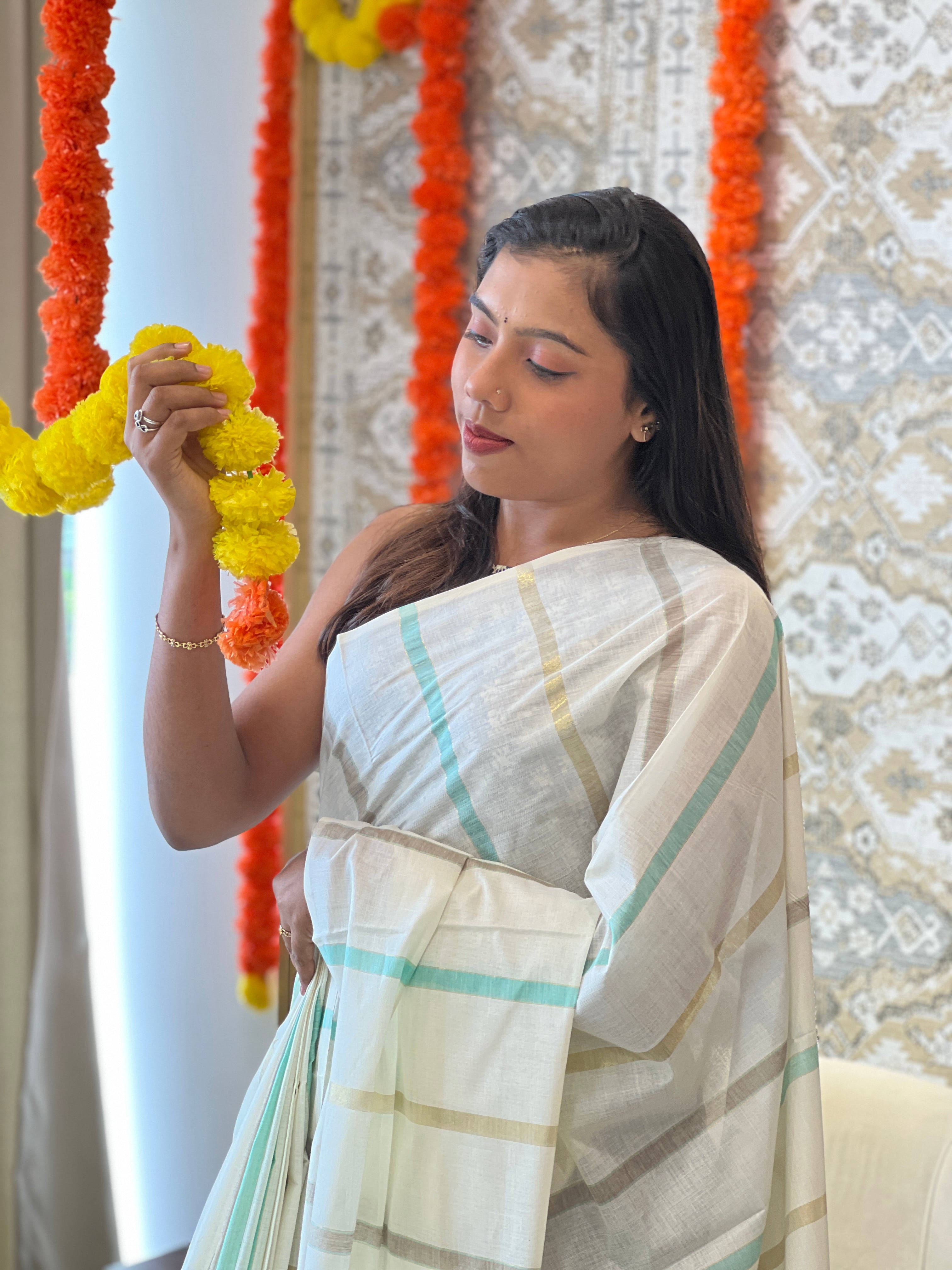Vertical Line Pattern Kerala Cotton Saree |  RLF115