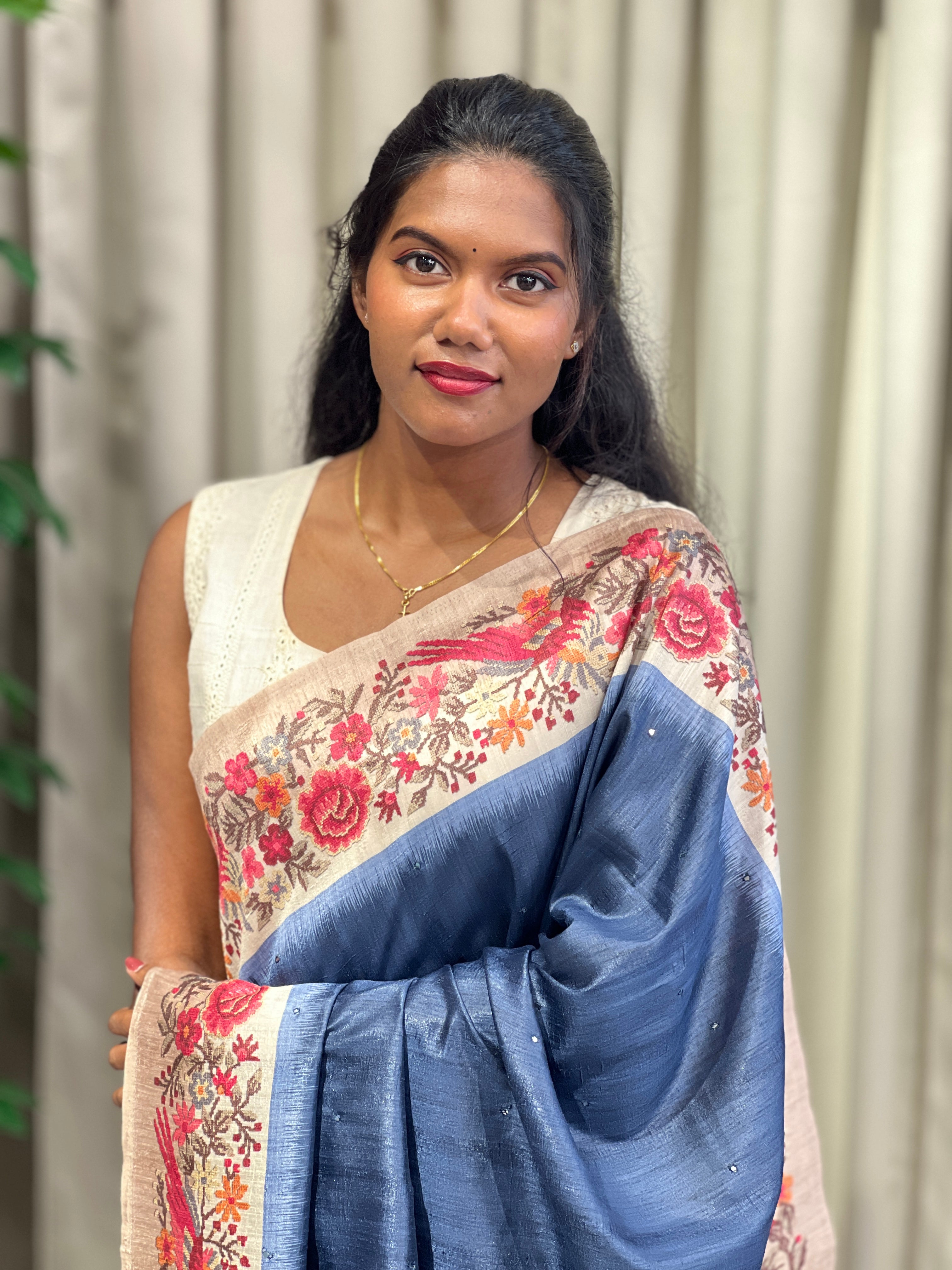 Digital Printed Tussar Finish Saree | SSN377