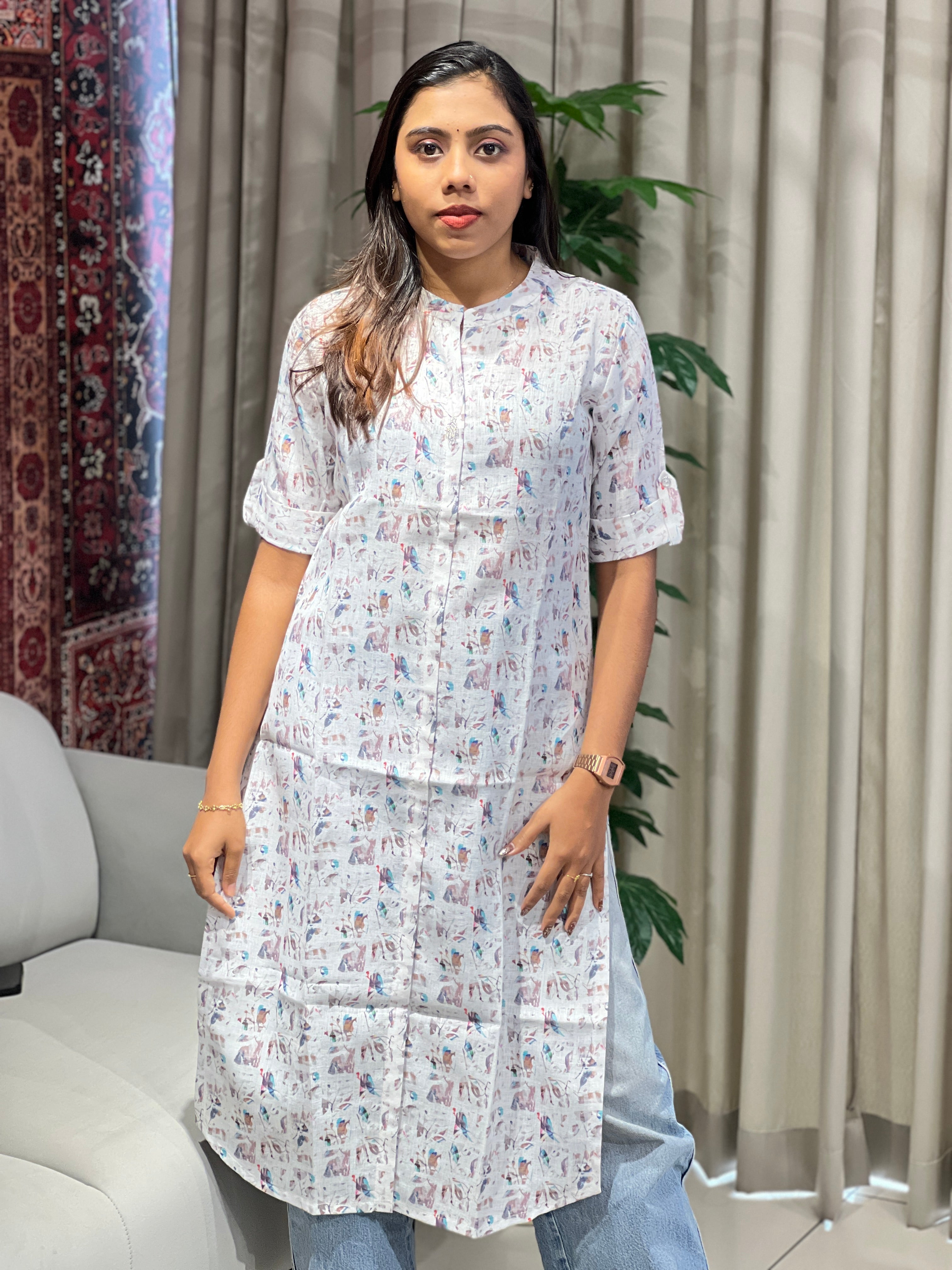 Print Detailed Cotton Blend Kurta | AKE103