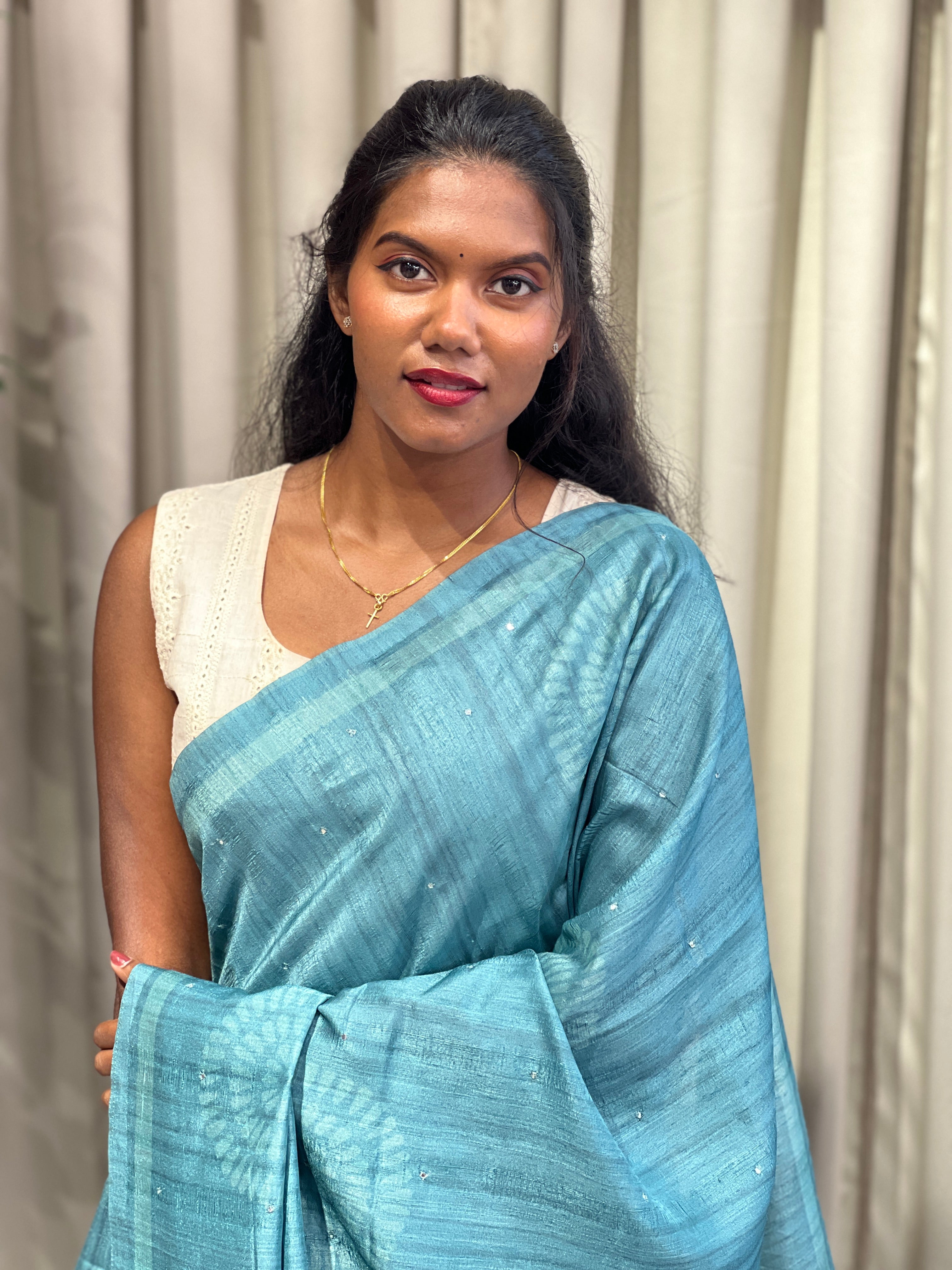 Printed Tussar Finish Saree | SSN373