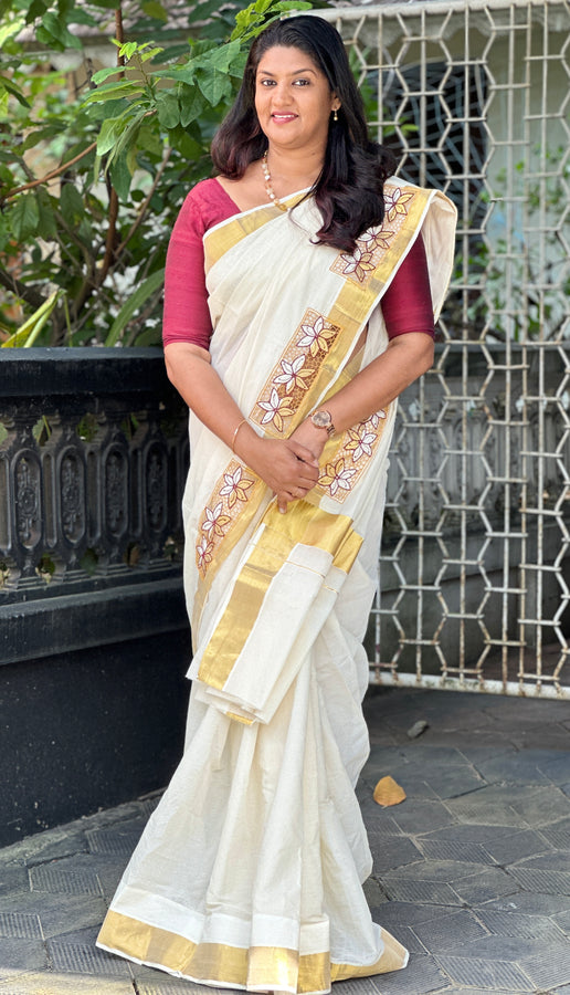 Twine Cutwor Kerala Cotton Saree | TC323