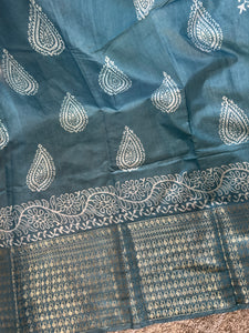 Block Printed Bhagalpuri Linen Saree | SK401