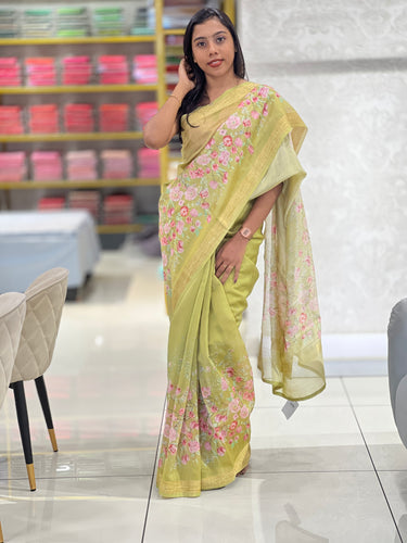 Floral Printed Spun Chanderi Saree | RGD164