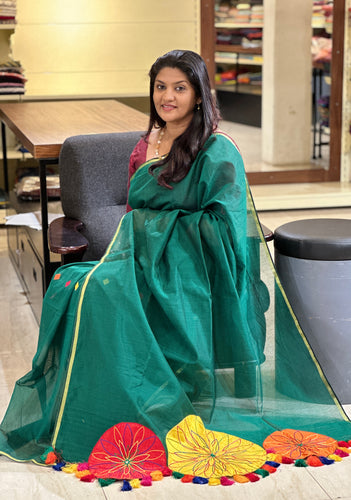 Applique Work & Embroidery Chanderi Saree ( Without Blouse )  | AHR330