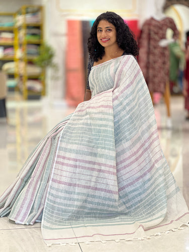 Stripe Patterned Linen Saree | DLS228