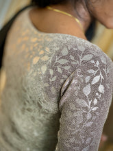 Floral Embossed Printed Stretchable Knitted Shimmer Stitched Blouse | ALA103