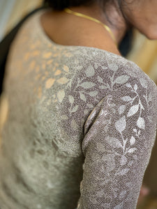 Floral Embossed Printed Stretchable Knitted Shimmer Stitched Blouse | ALA103