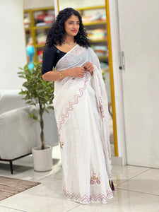 Hand Embroidery Linen Finish Saree | RP647