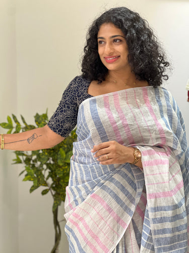 Stripe Patterned Linen Saree | DLS226