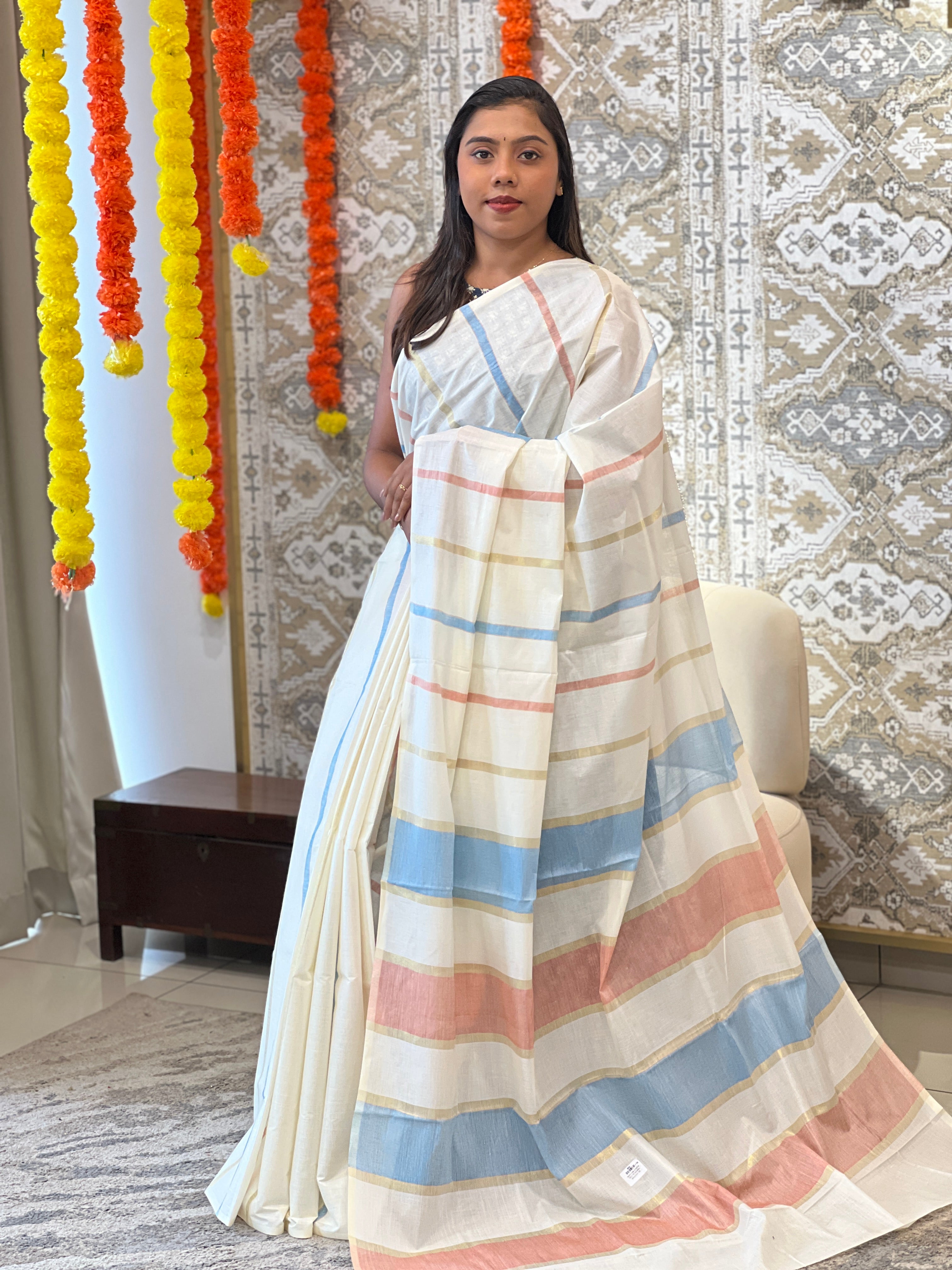 Vertical Line Pattern Kerala Cotton Saree | RLF120