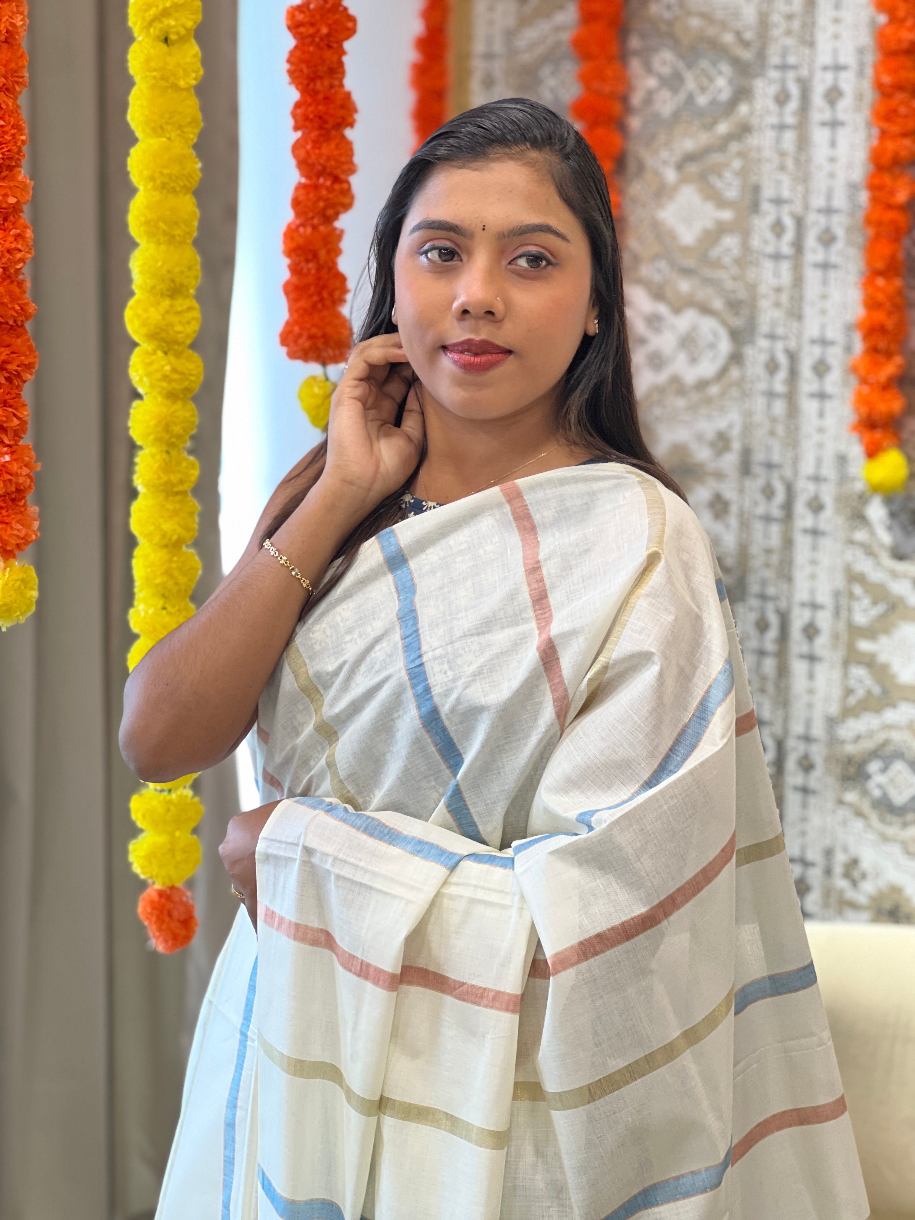 Vertical Line Pattern Kerala Cotton Saree | RLF120