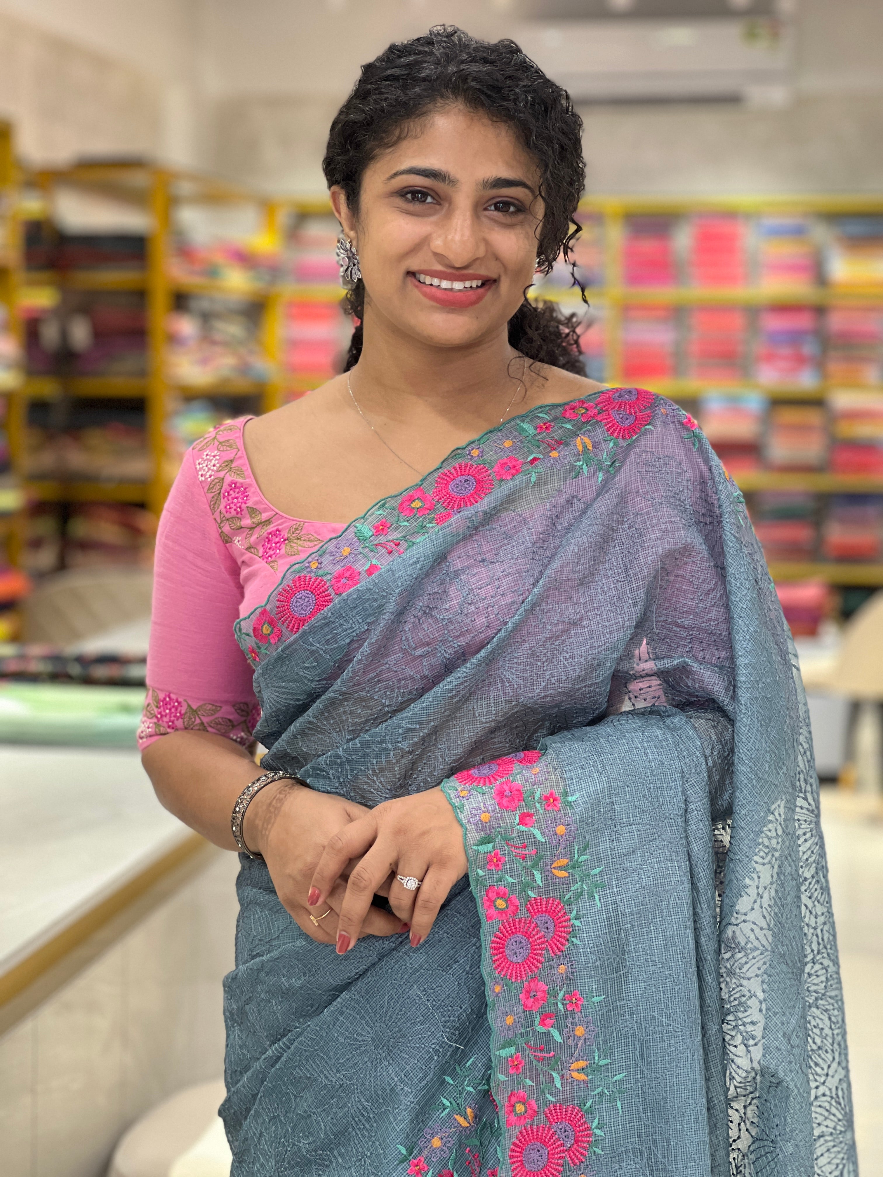 Floral Embroidery Tussar Kota Saree | SBS871