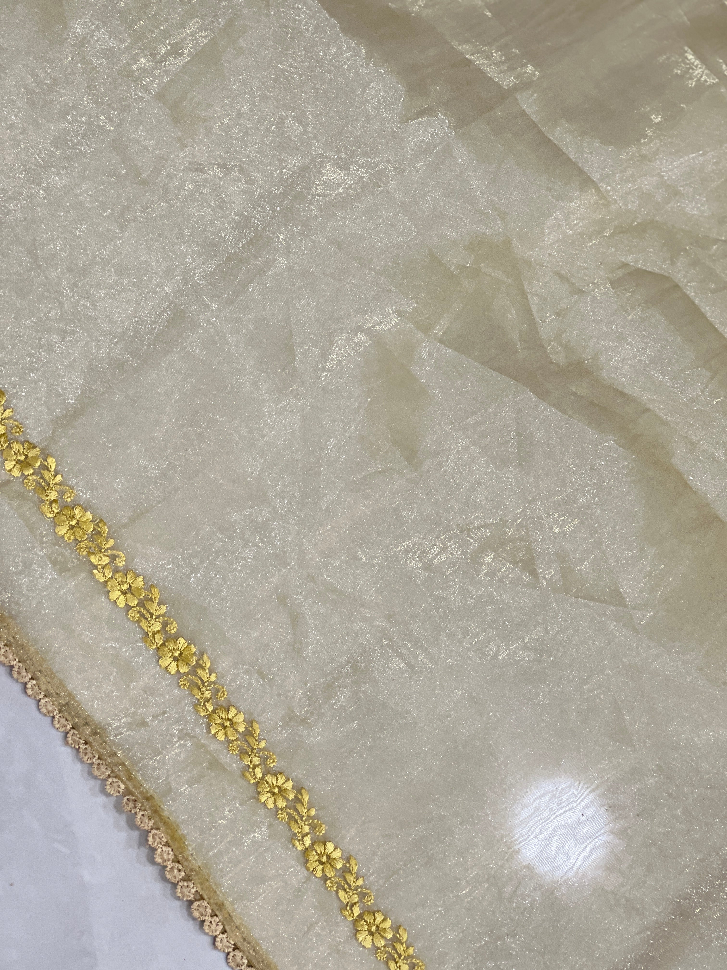 Floral Machine Embroidered Shimmer Organza Saree | BLD1980