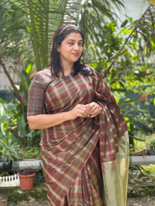 Check Weaving Pattern Soft Silk Saree | JK117
