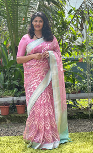 Zig Zag Pattern Banarasi Weaved Organza Saree | JK118