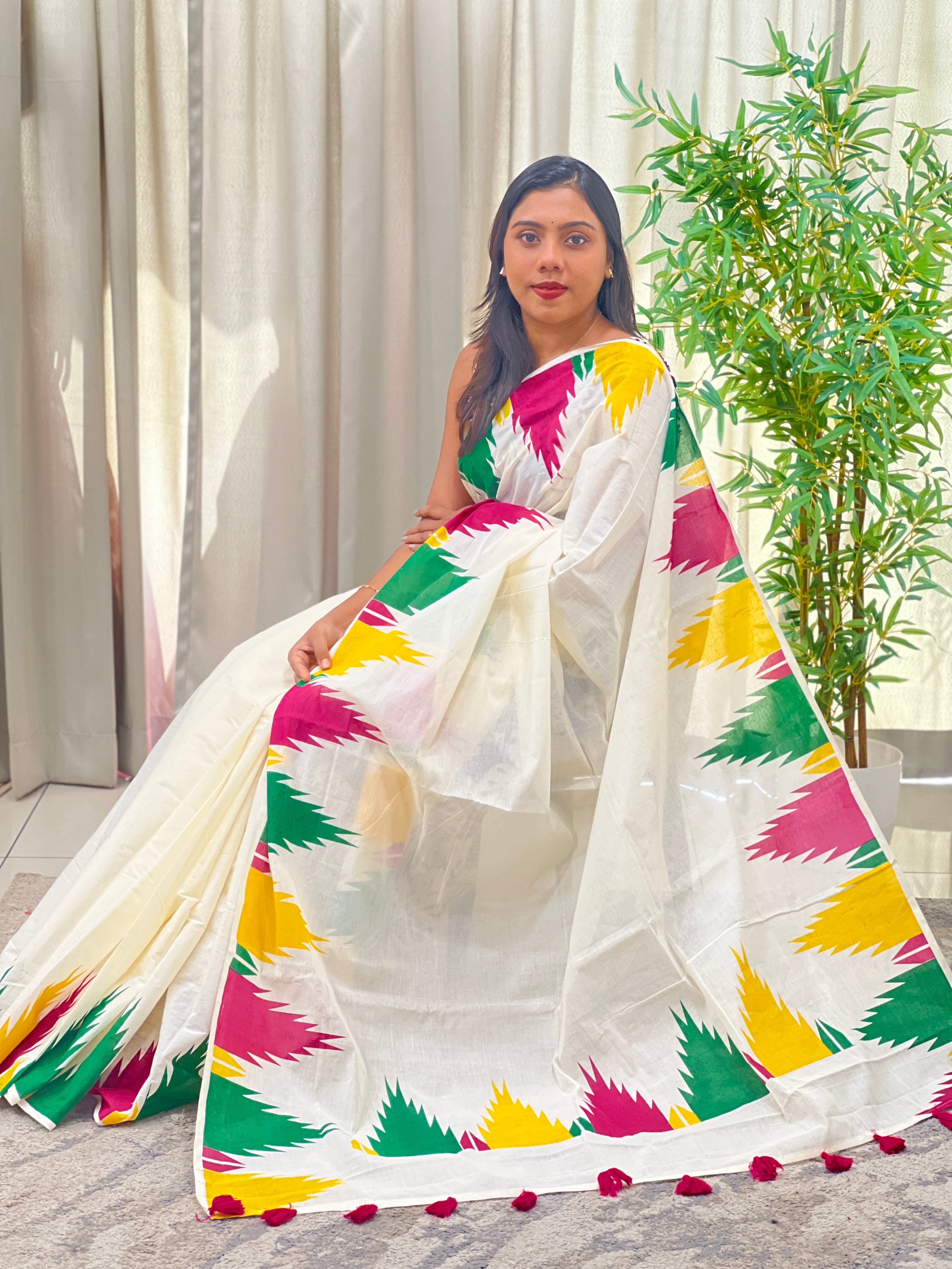 Temple Bordered Pattern Kerala Cotton Saree | PMCT101