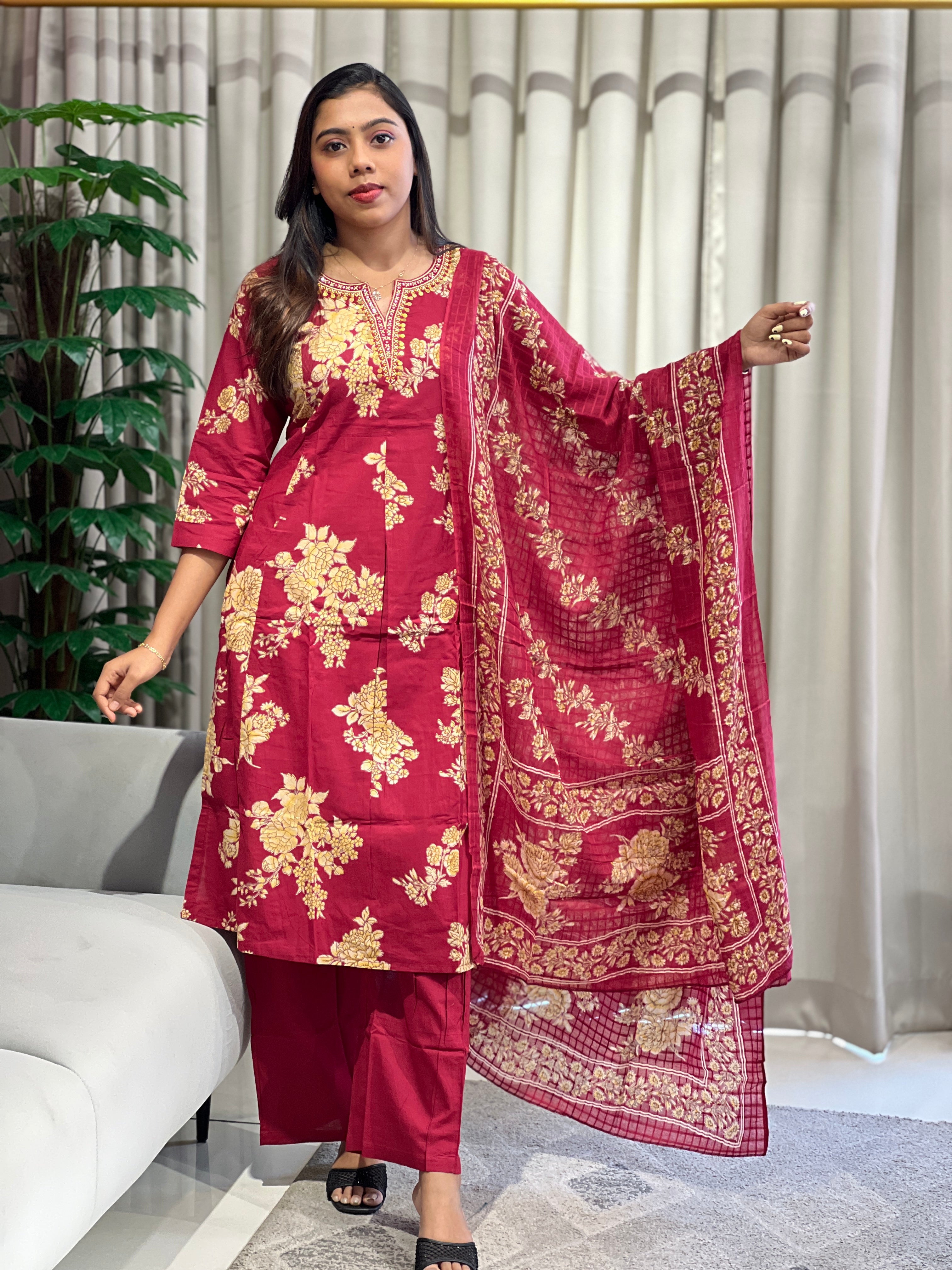 Floral Printed Cotton Kurta Set | PGI328