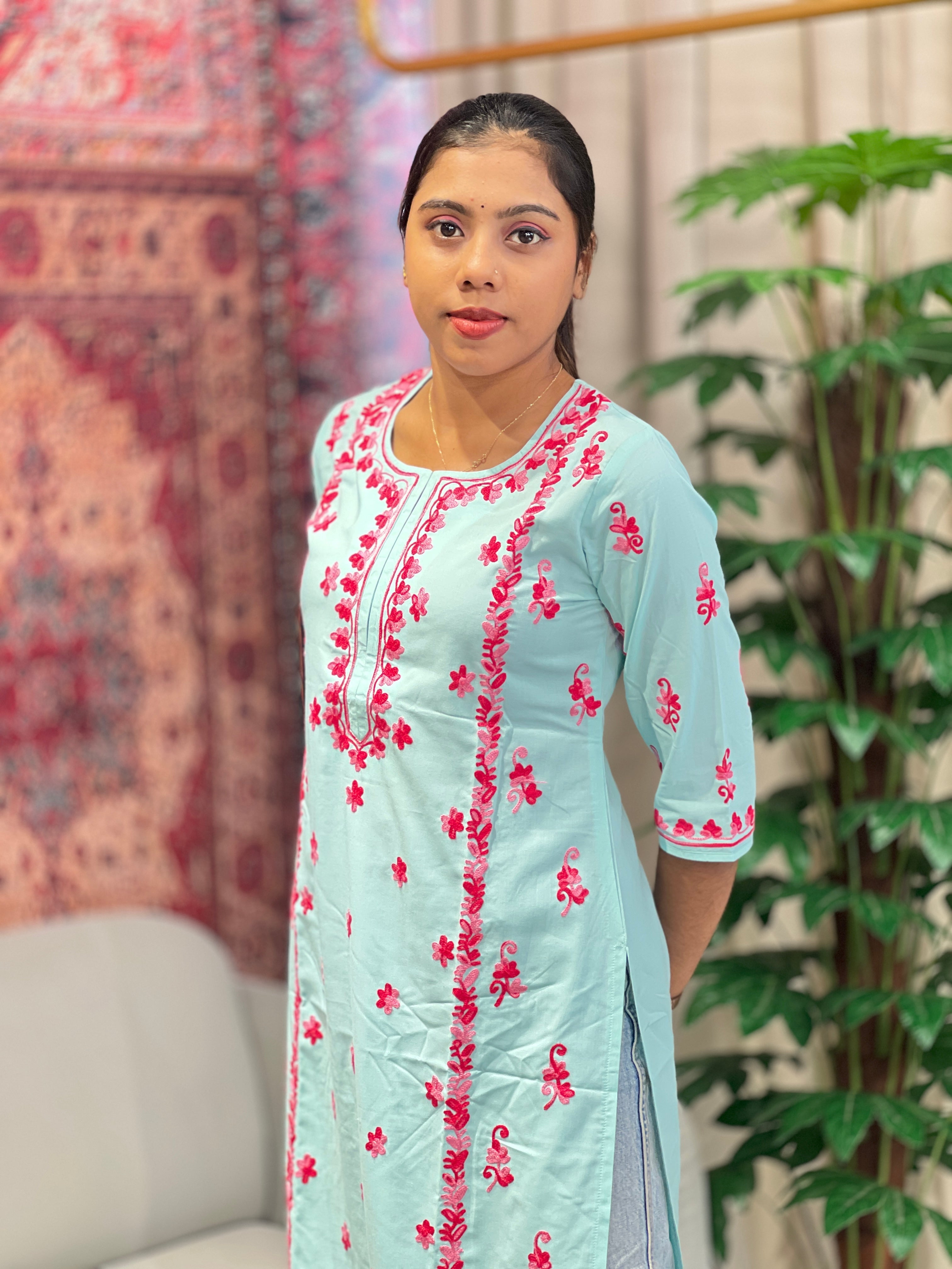 Machine Embroidery Detailed Cotton Blend Kurta | AKE109