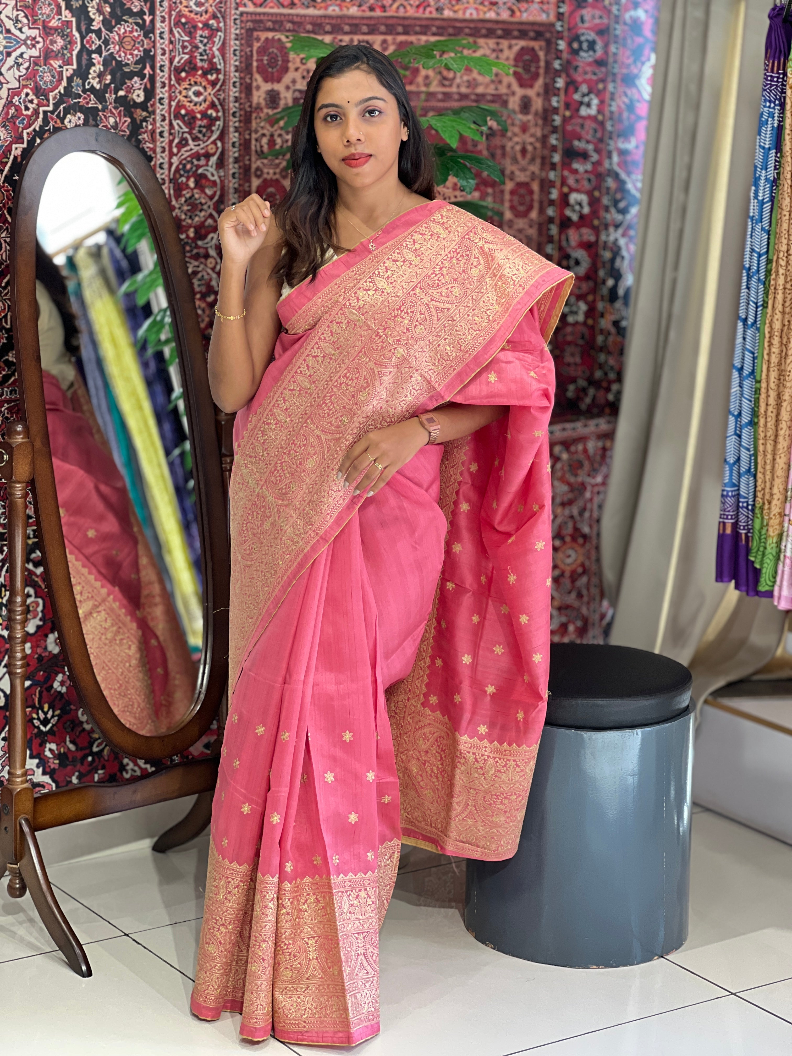 Lucknowi Inspired Embroidery Detailed Semi Tussar Saree | SUN441