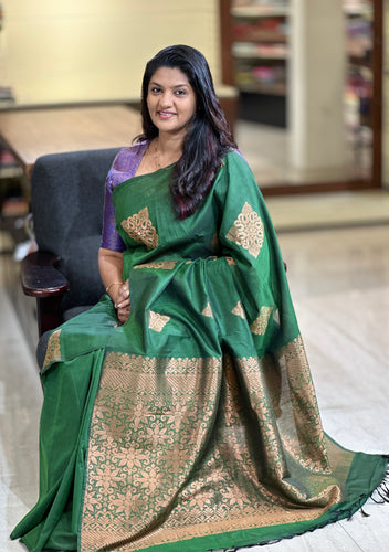 Antique Golden Zari Buta Weaved Chanderi Saree | AHR361