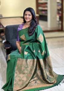 Antique Golden Zari Buta Weaved Chanderi Saree | AHR361