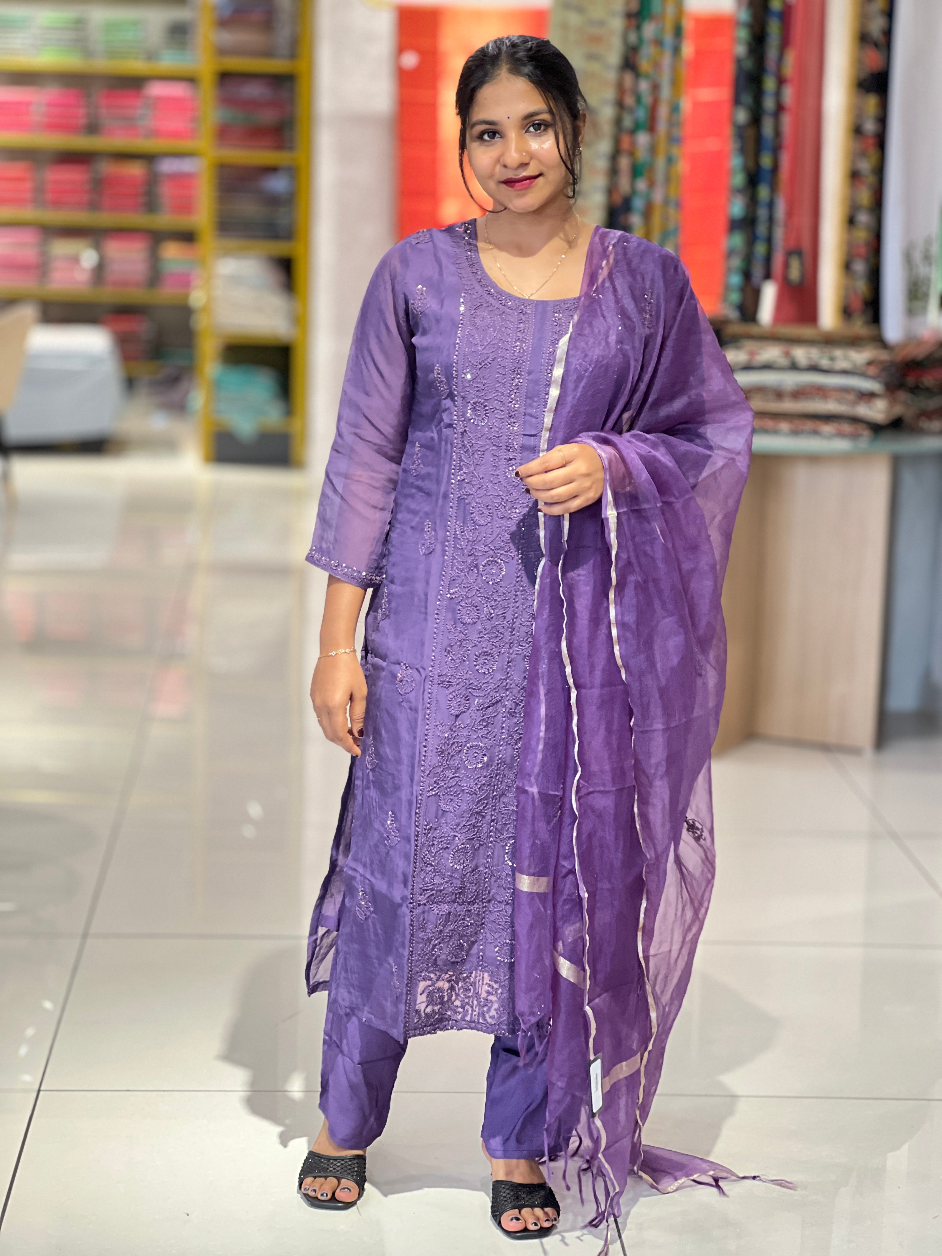 Hand Embroidered Organza Kurta Set | FW349