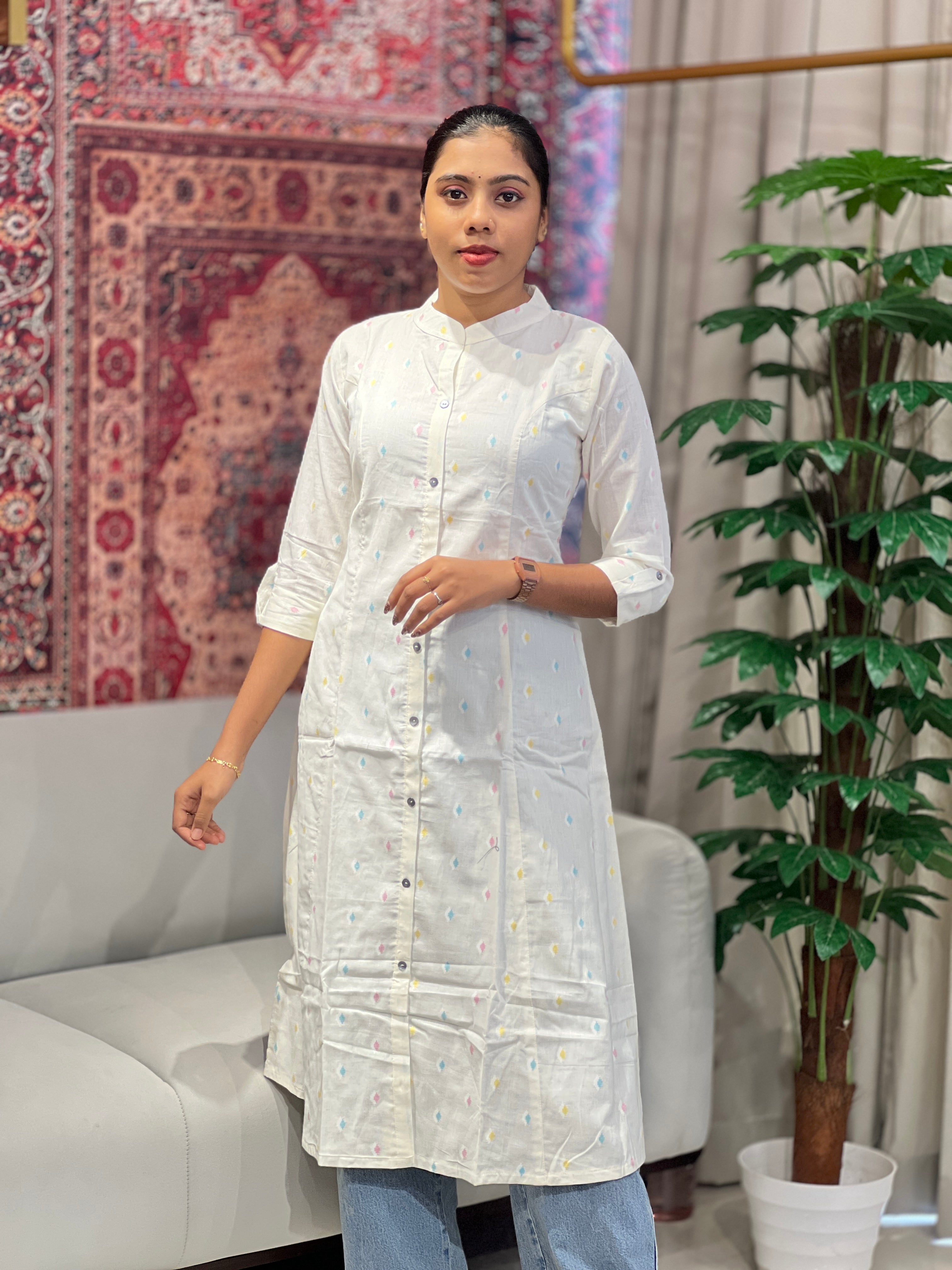 Multi Thread Woven Buta Detailed Cotton Blend Kurta | AKE108