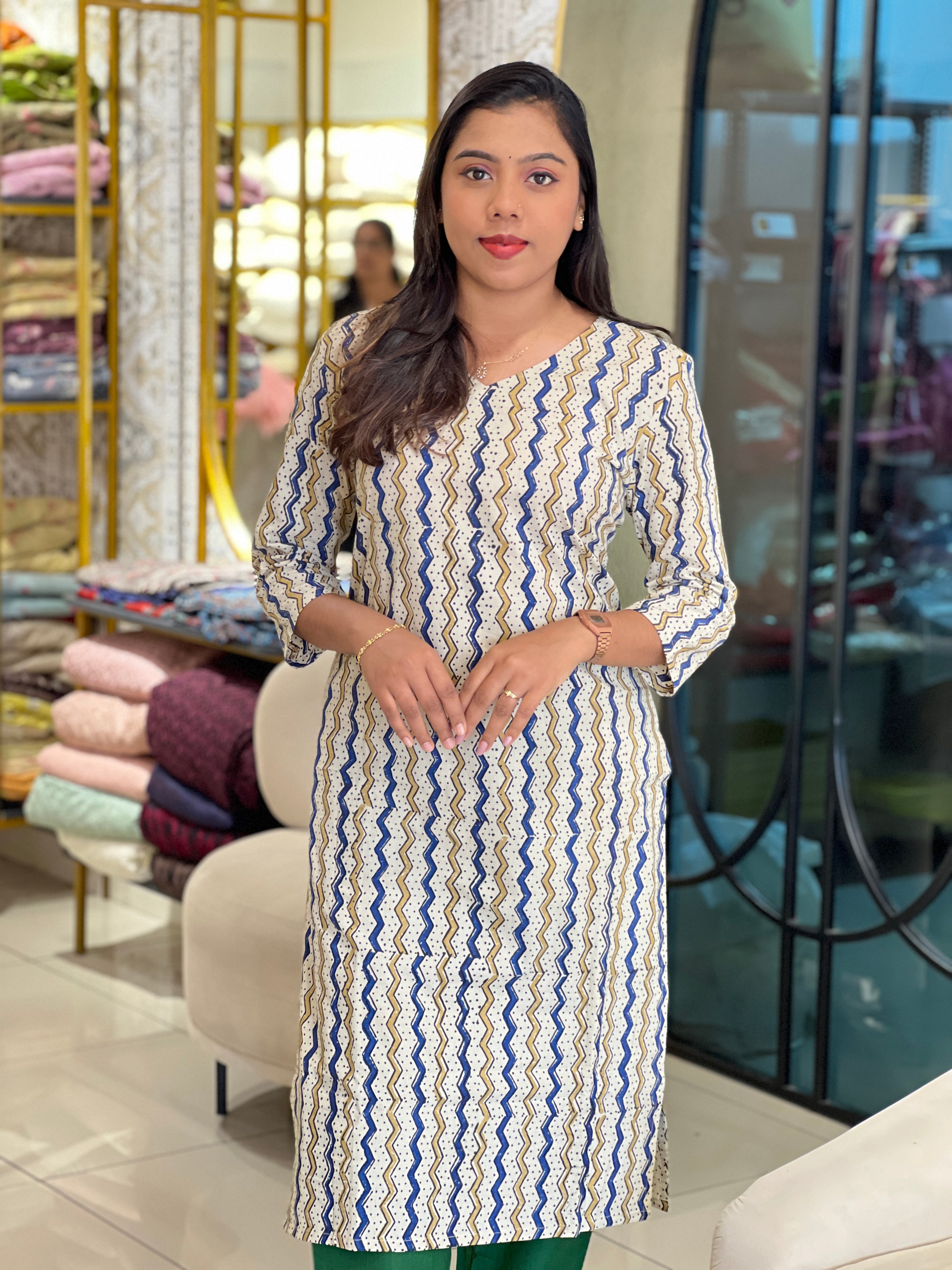 Zig Zag Pattern Cotton Kurta Set | DNT745