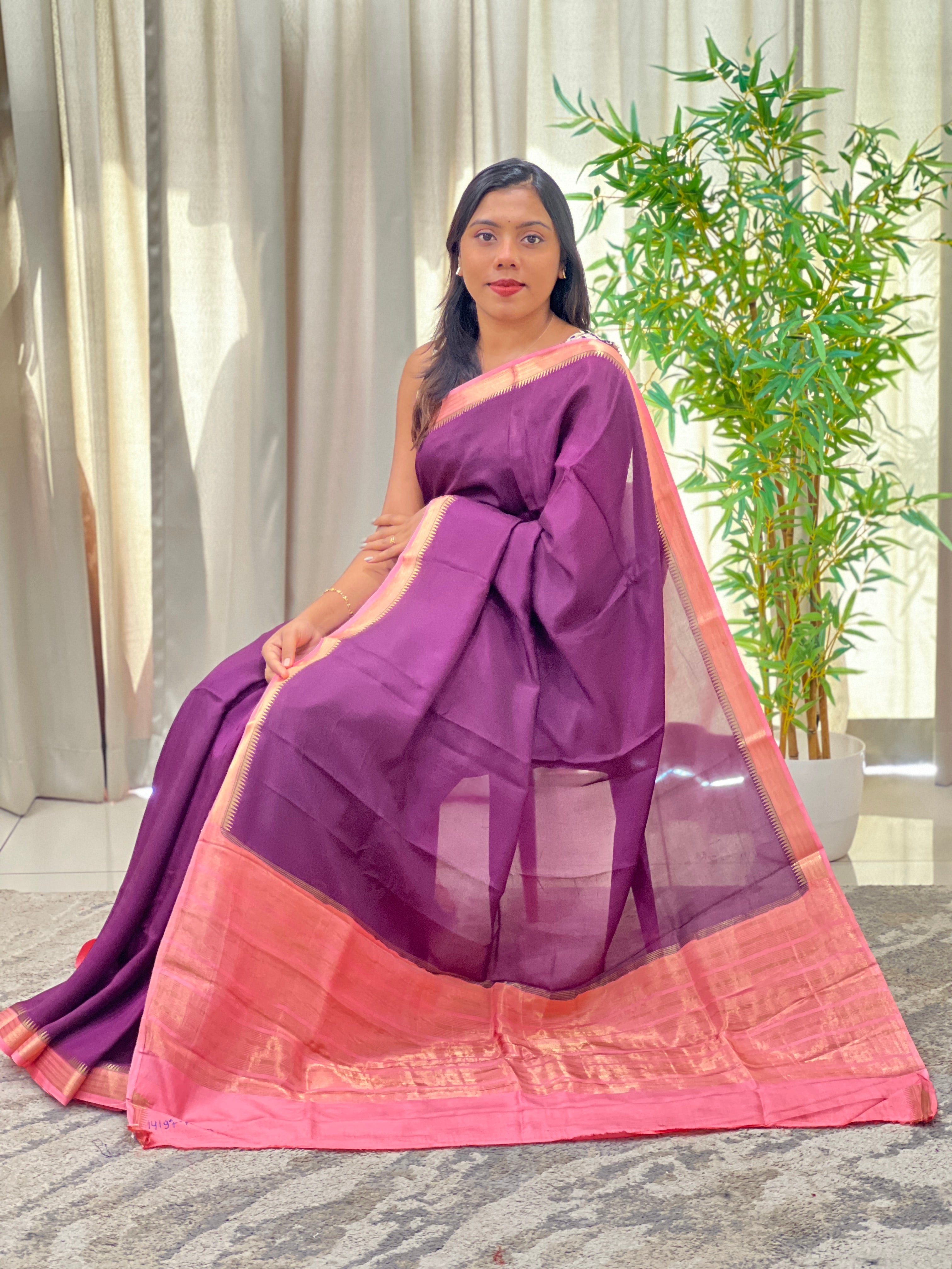 Temple Border Pattern Crape Silk Saree | GOT106