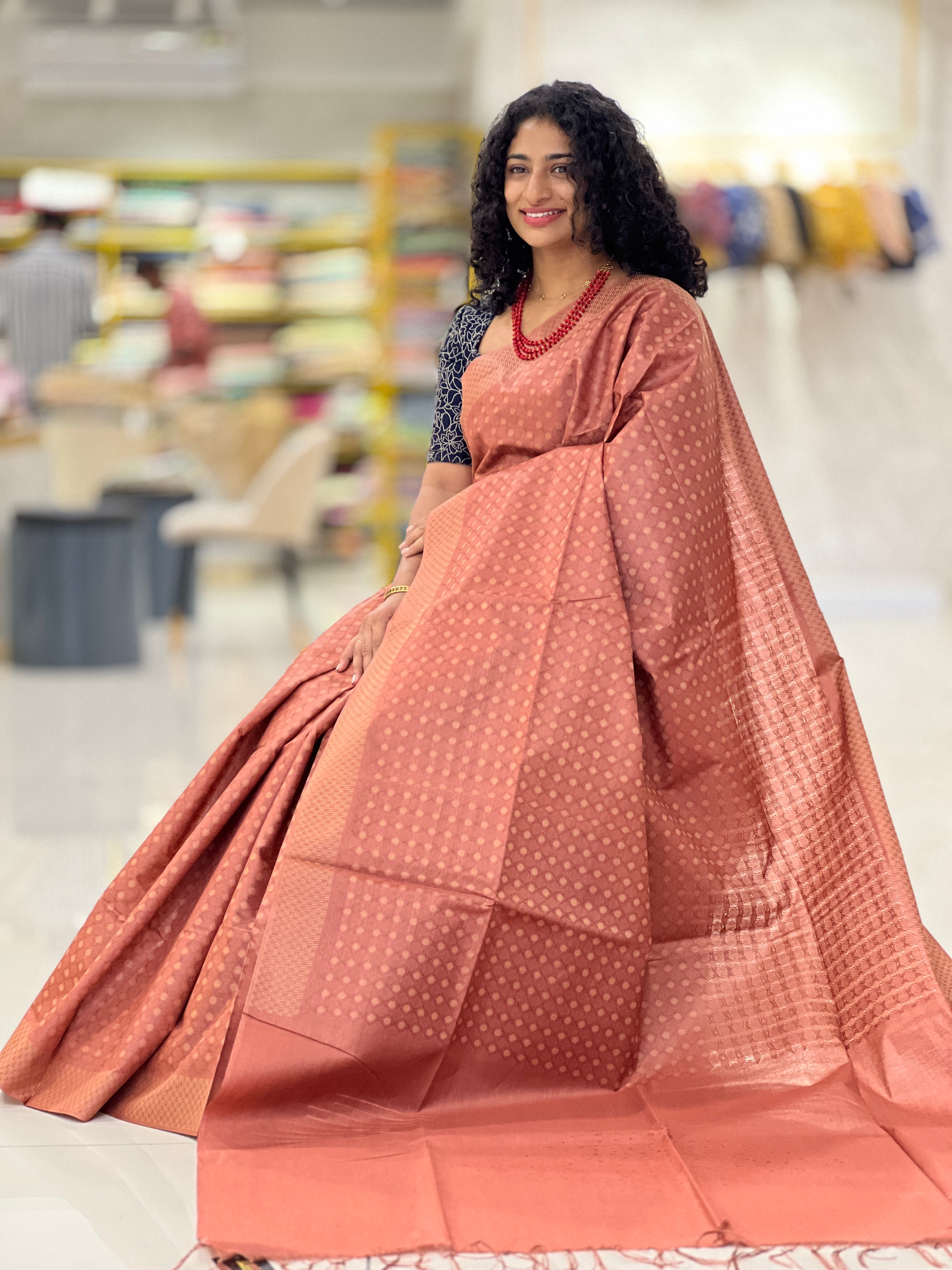 Diamond Check Patterned Tussar Saree | ACT1184