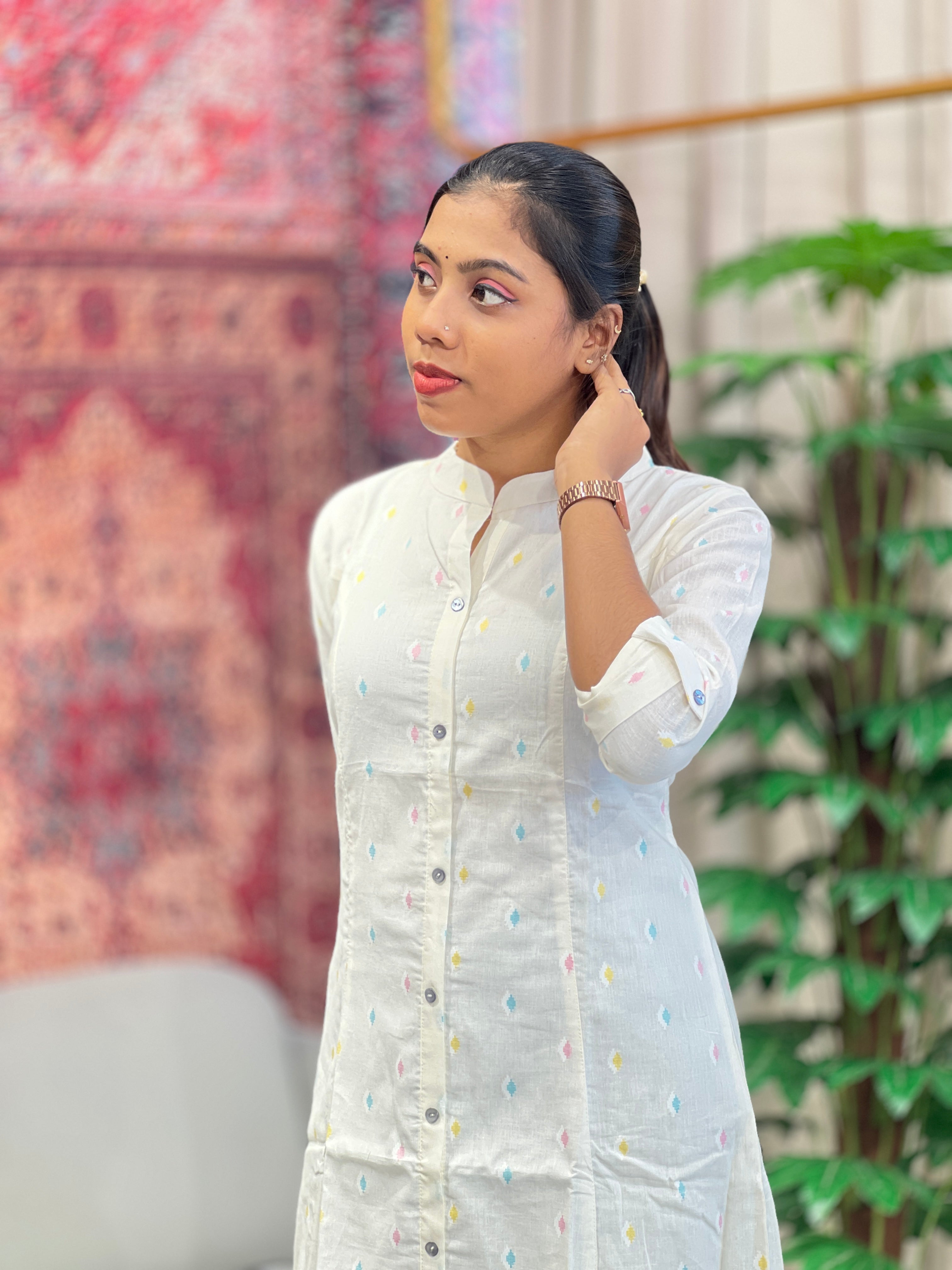 Multi Thread Woven Buta Detailed Cotton Blend Kurta | AKE108