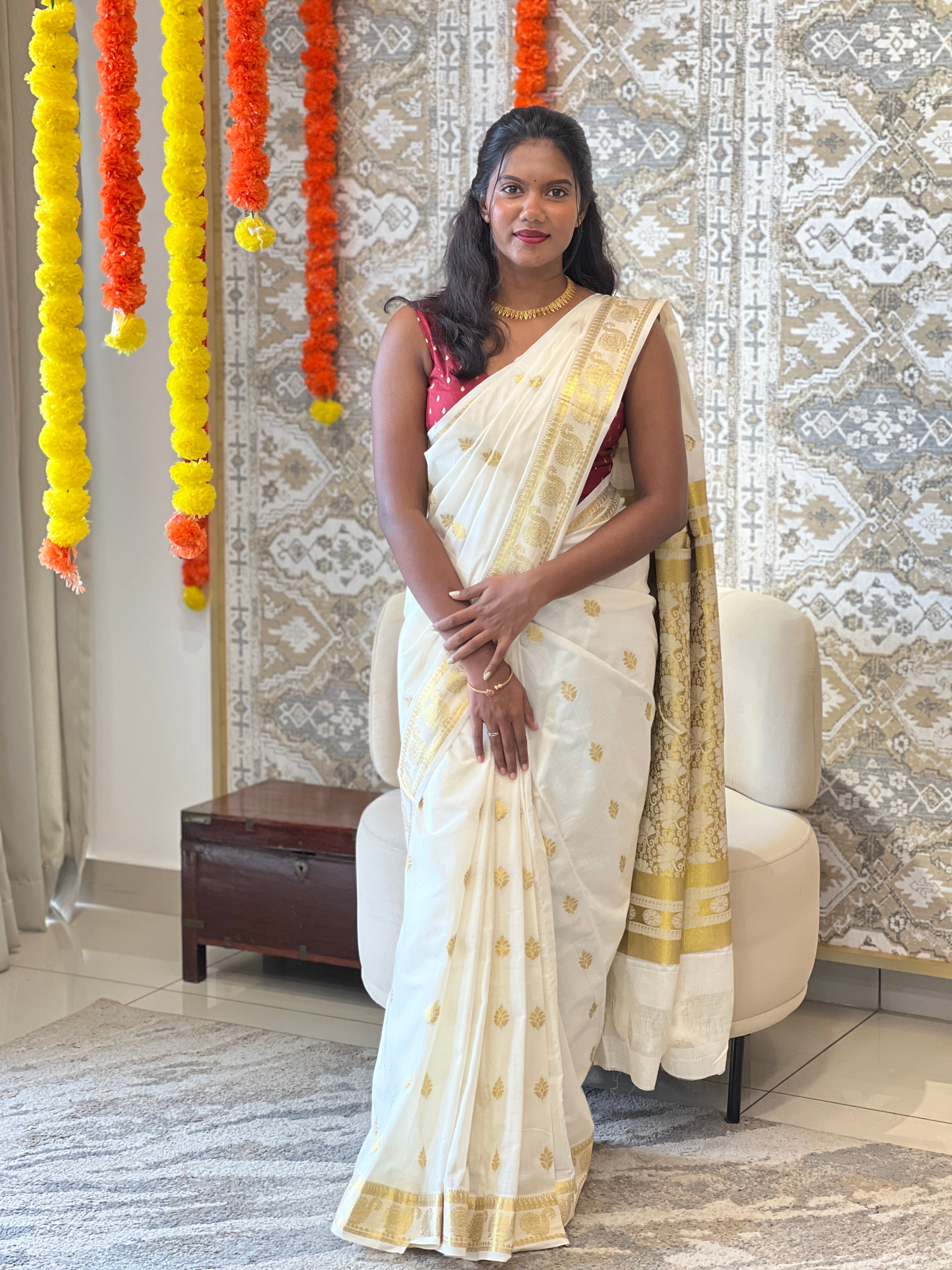 Scattered Motifs Woven Kerala Cotton Saree | RLF197