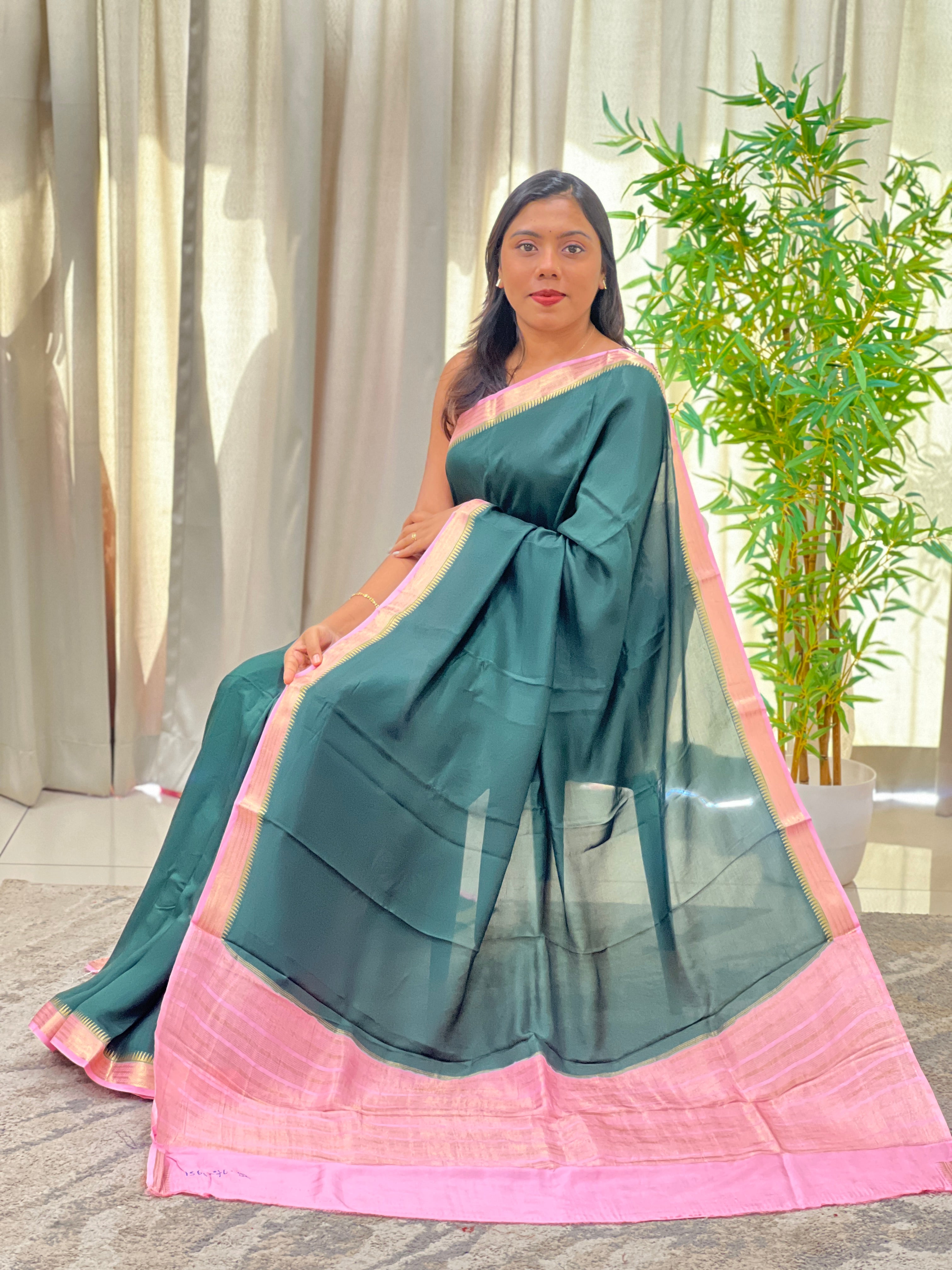 Temple Border Pattern Crepe Silk Saree | GOT105