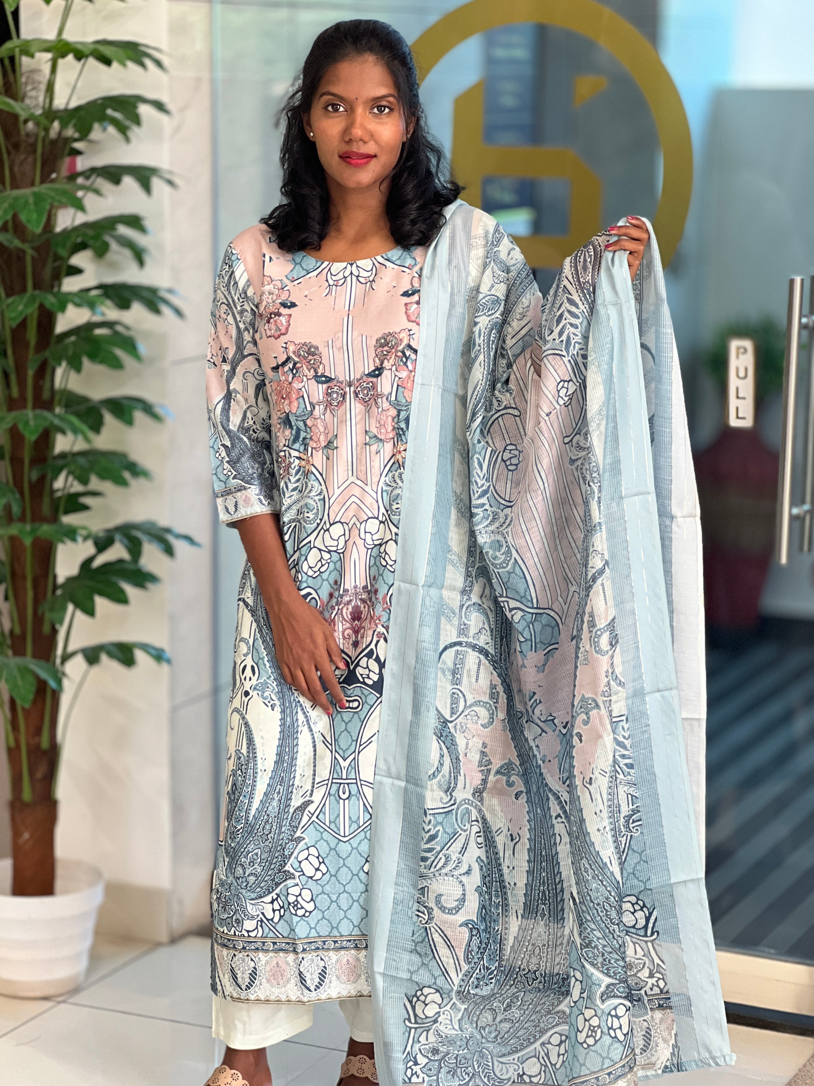 Digital Printed Muslin Finish Kurta Set | VFD130