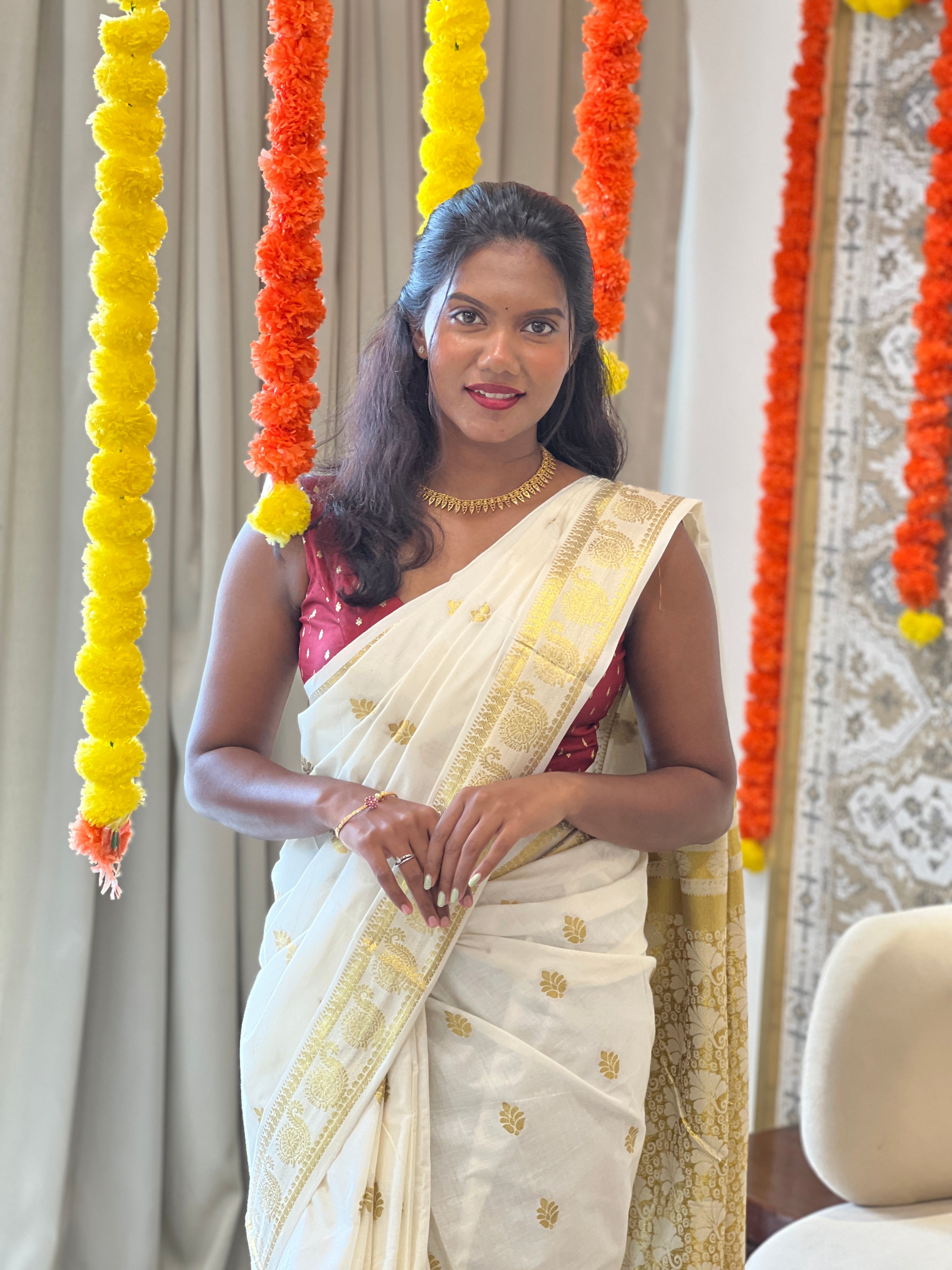 Scattered Motifs Woven Kerala Cotton Saree | RLF197