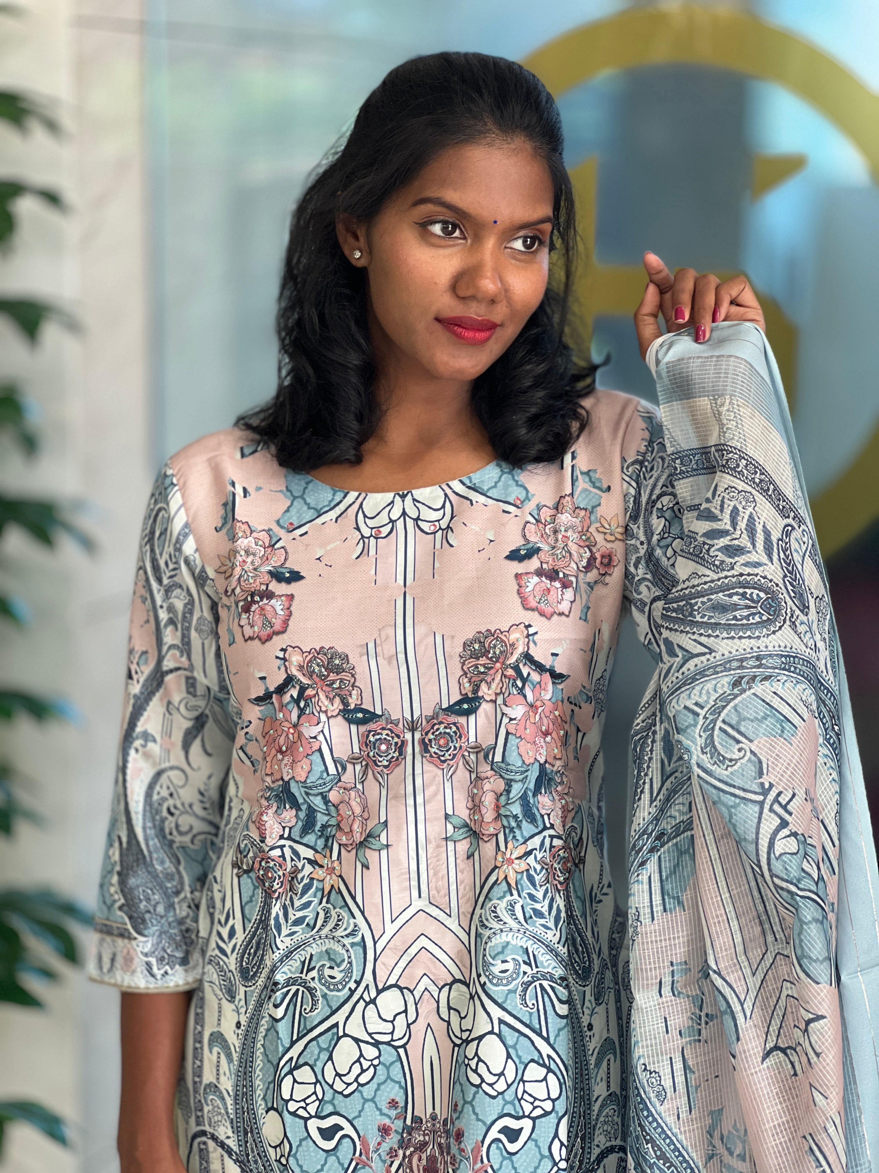 Digital Printed Muslin Finish Kurta Set | VFD130