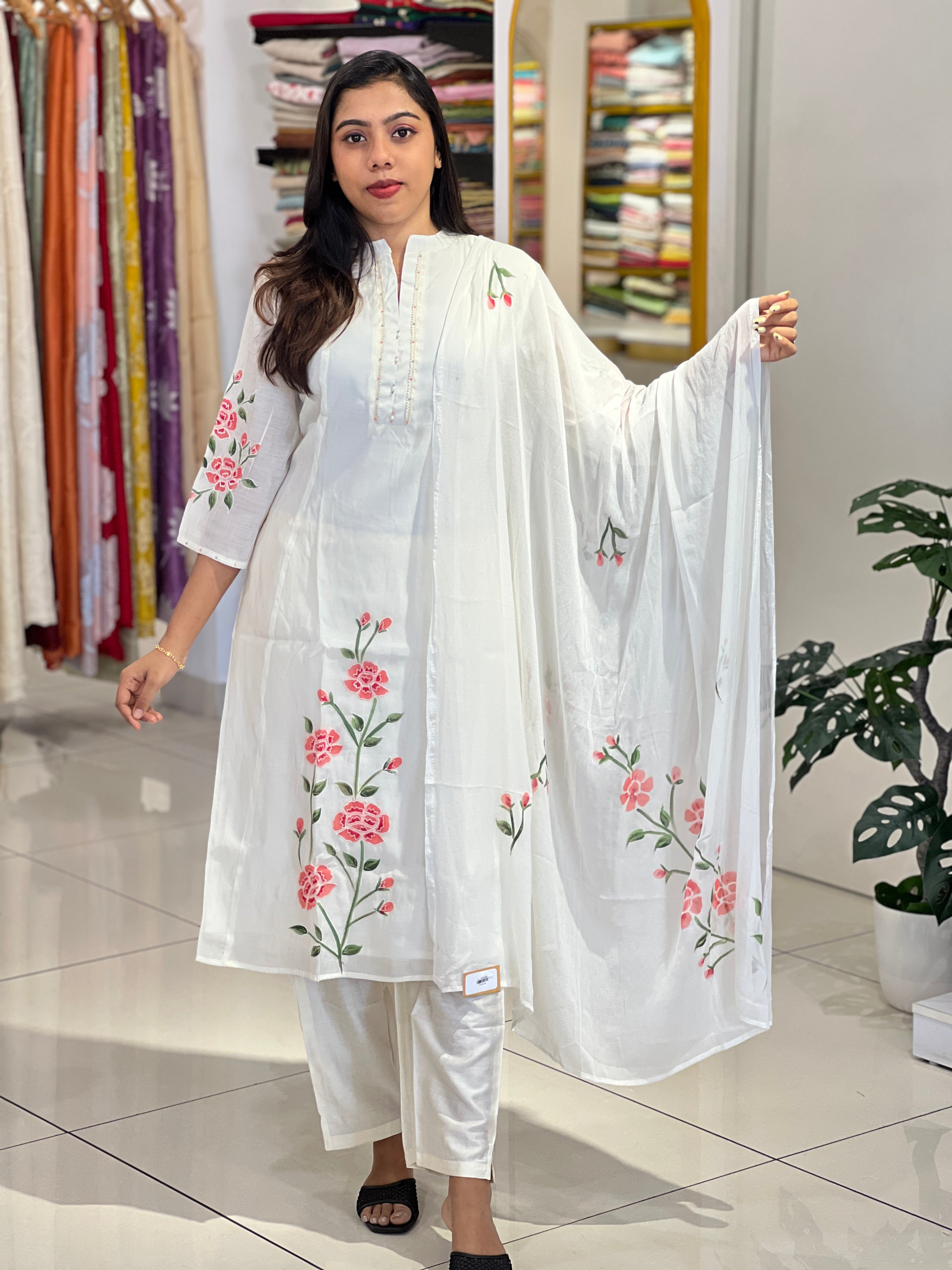 Floral Printed Mul Chanderi Kurta Set | PGI335