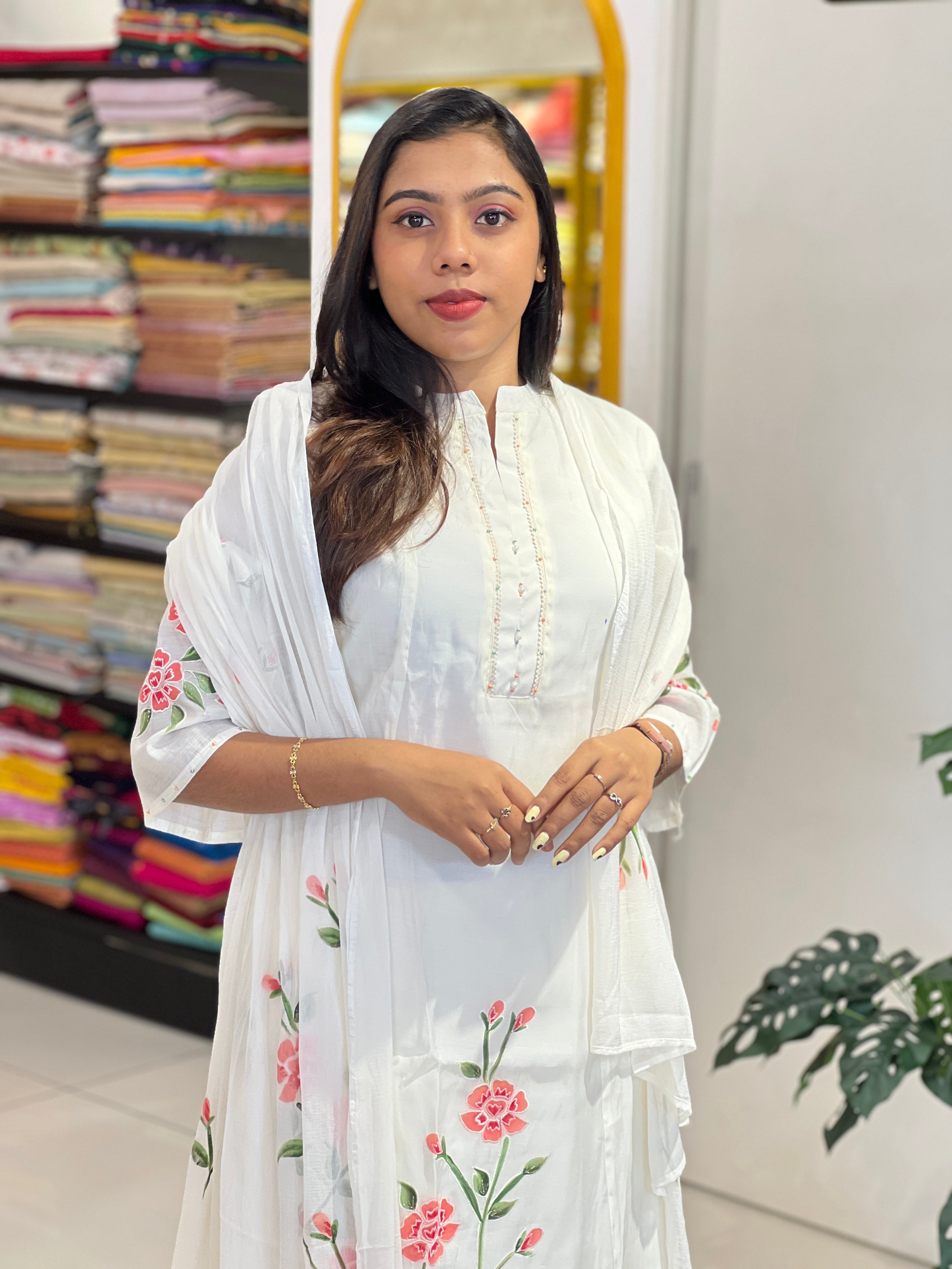 Floral Printed Mul Chanderi Kurta Set | PGI335
